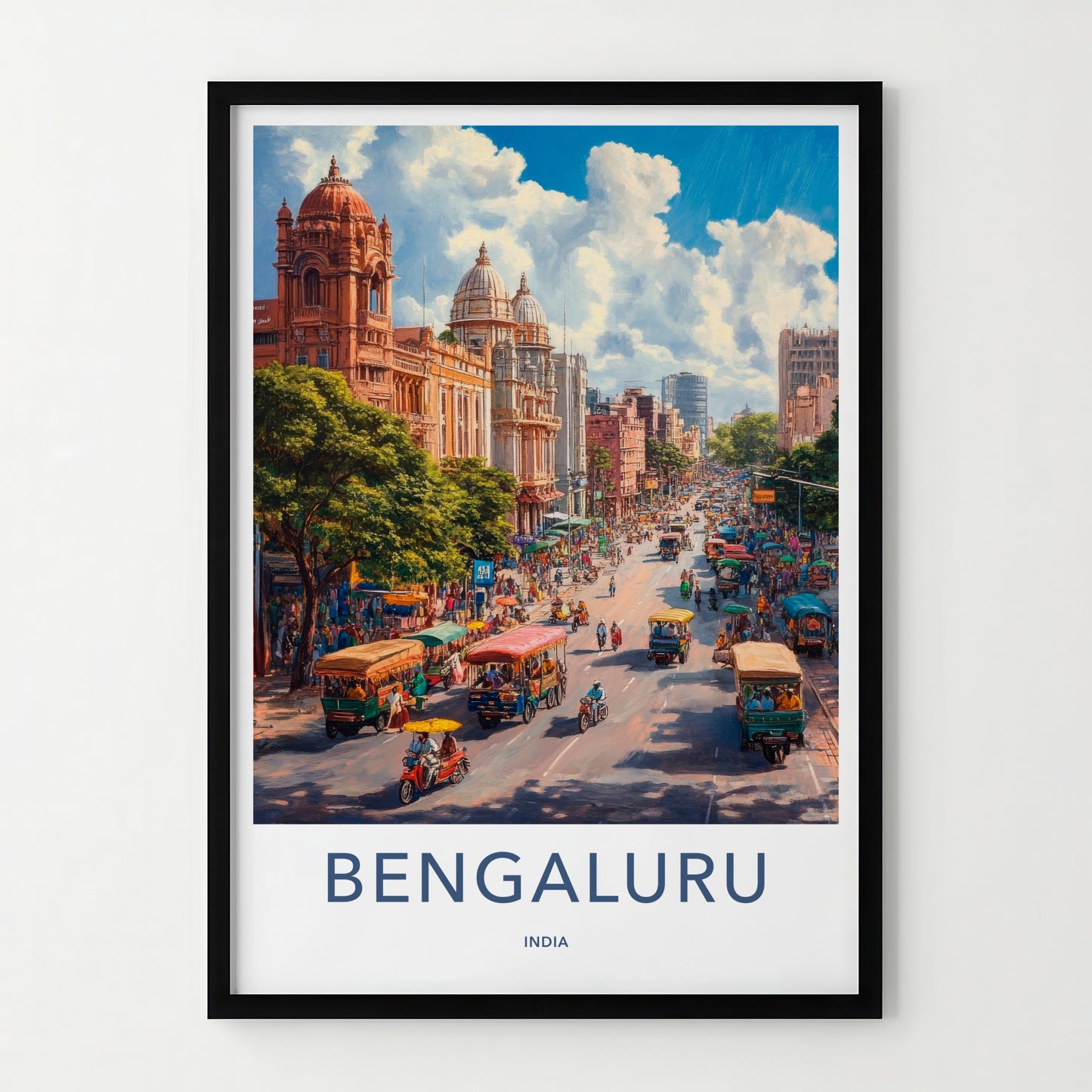 Bengaluru Poster - India Travel Art - Karnataka Busy Street Life Home Decor