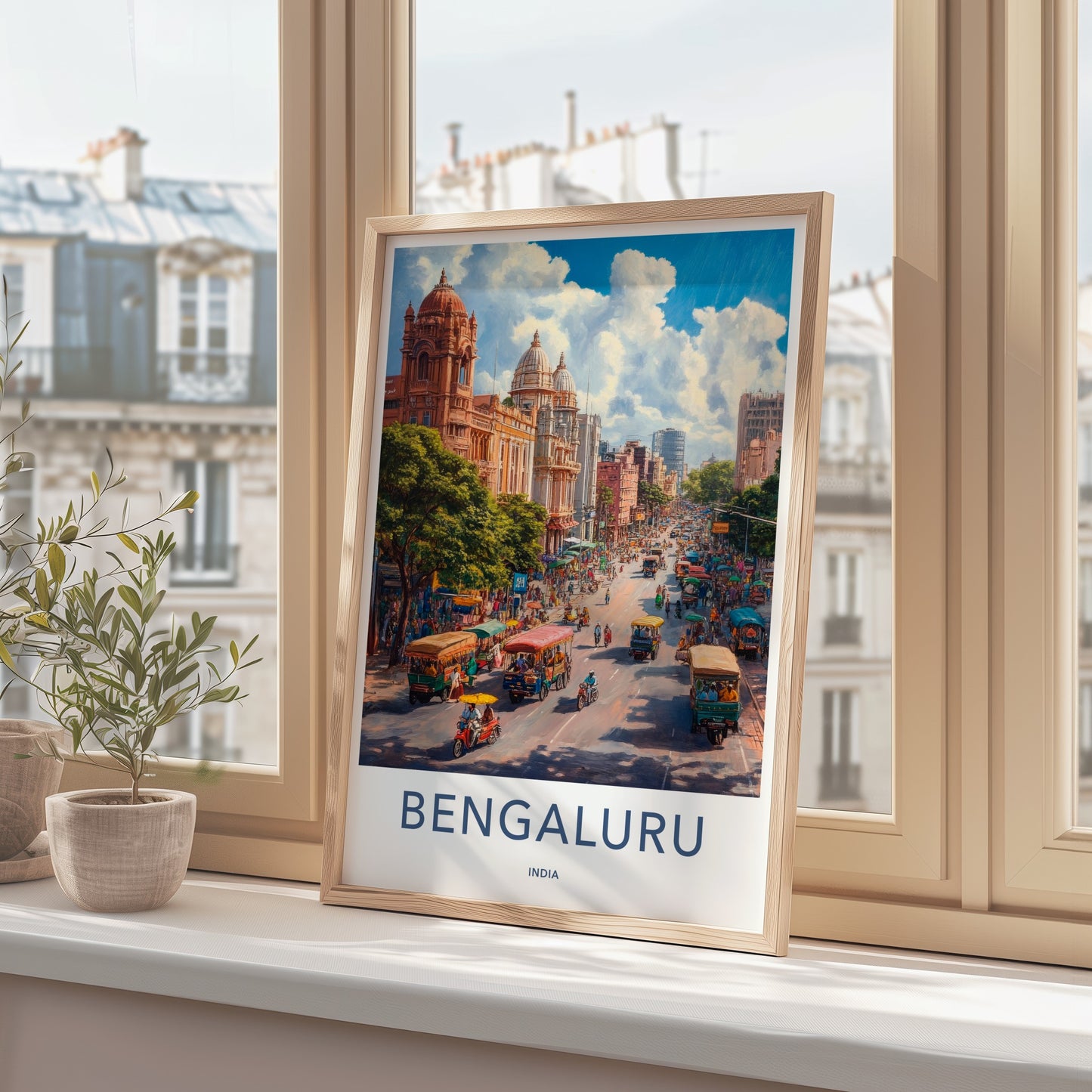 Bengaluru Poster - India Travel Art - Karnataka Busy Street Life Home Decor