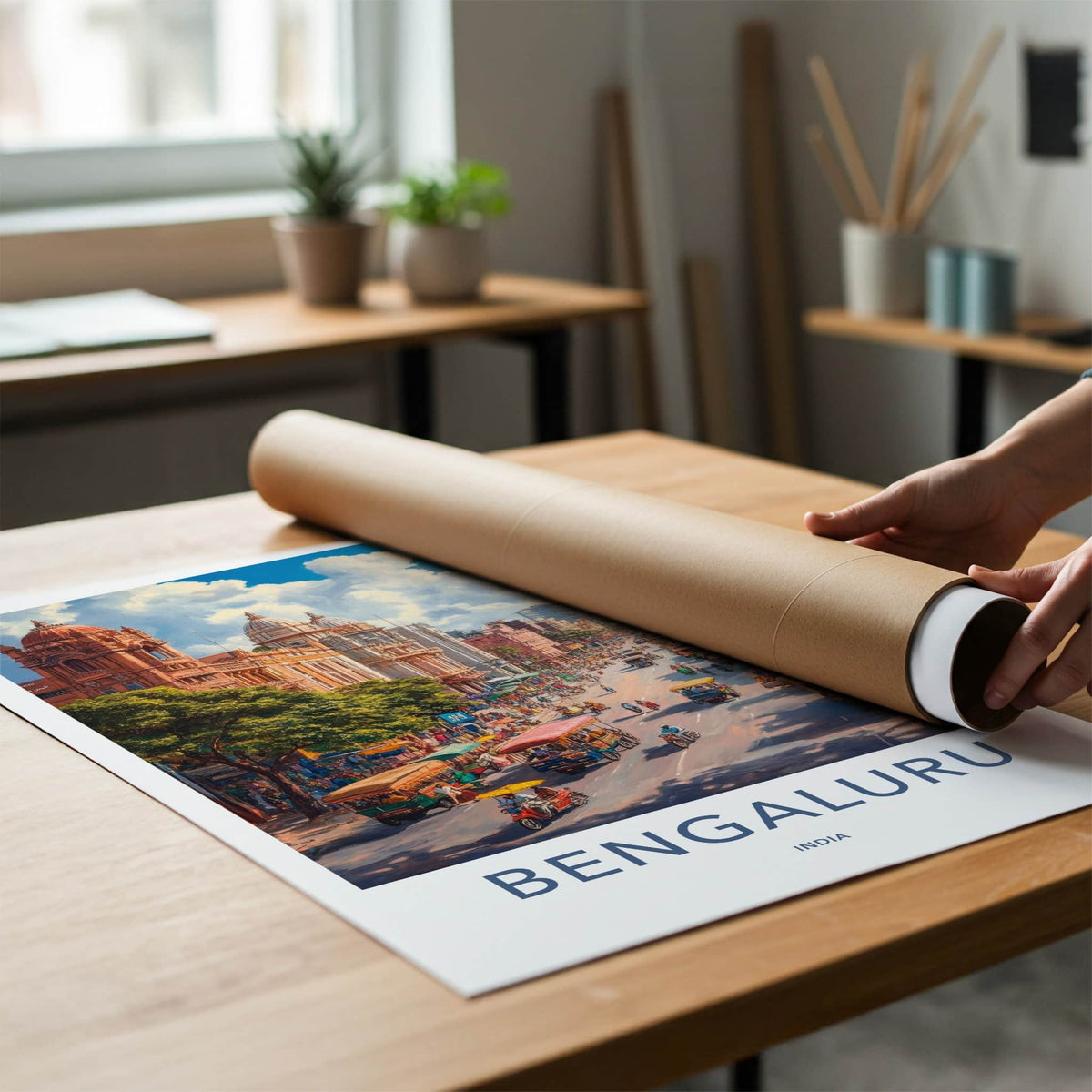 Bengaluru Poster - India Travel Art - Karnataka Busy Street Life Home Decor