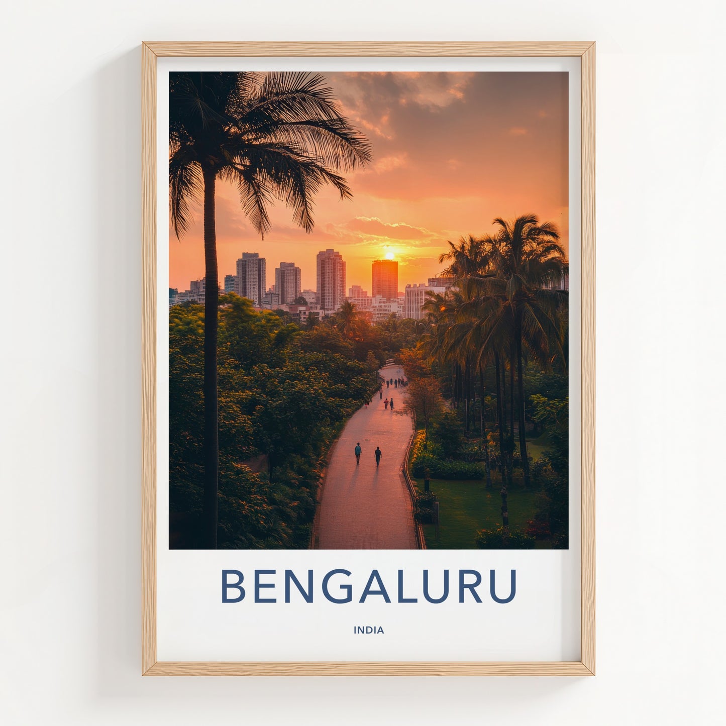 Bengaluru Poster - India Travel Art - Karnataka Sunset Palm Path Home Decor