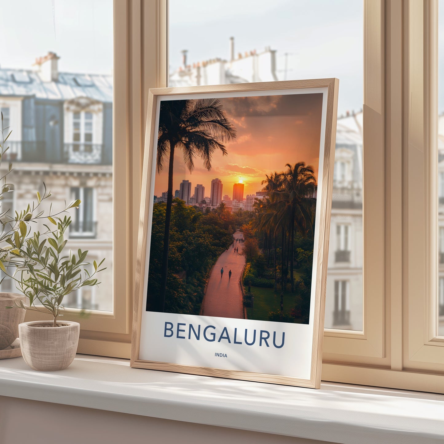 Bengaluru Poster - India Travel Art - Karnataka Sunset Palm Path Home Decor