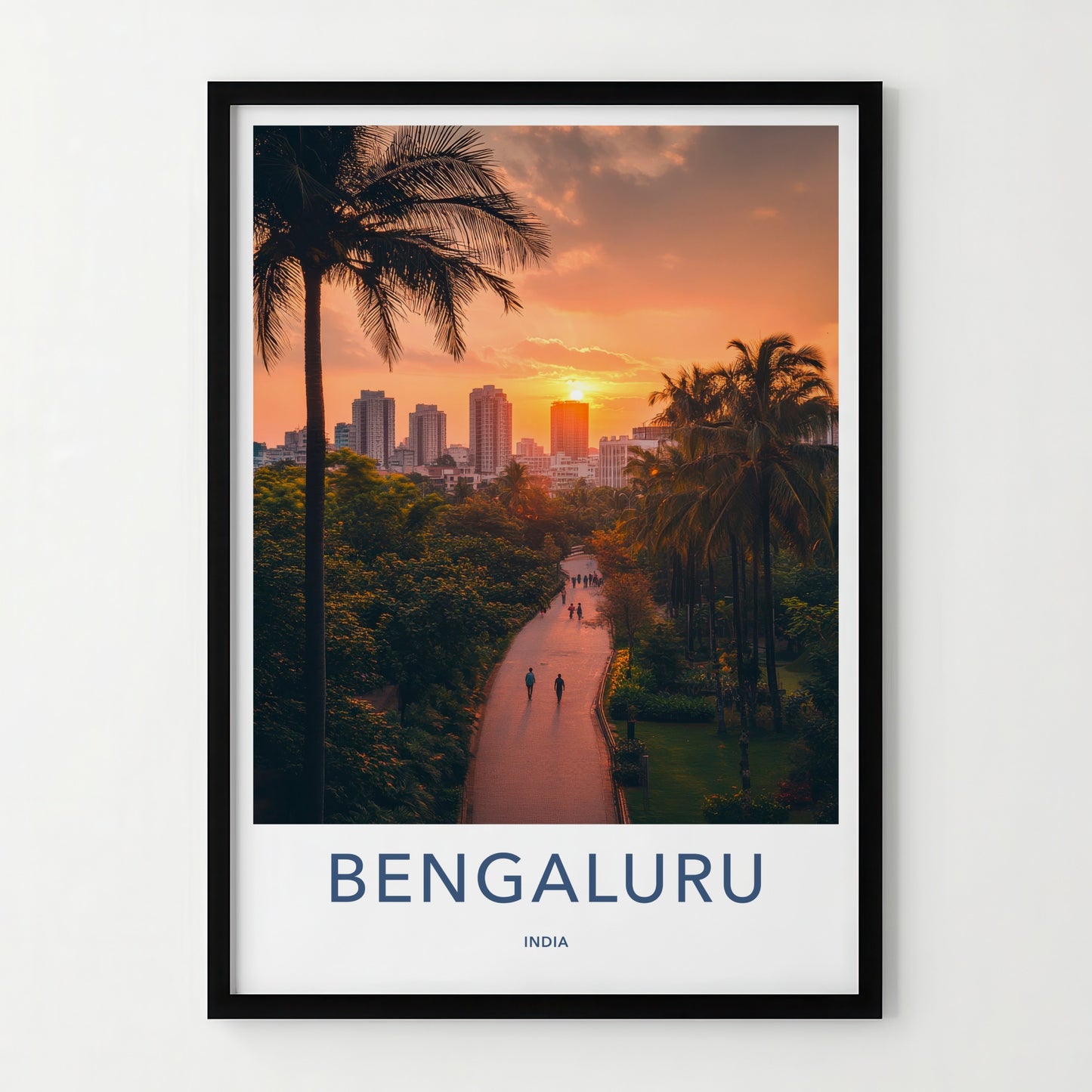 Bengaluru Poster - India Travel Art - Karnataka Sunset Palm Path Home Decor