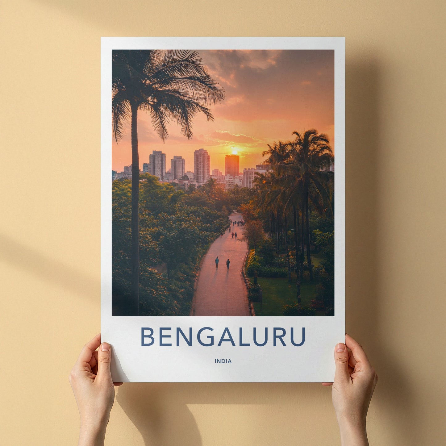 Bengaluru Poster - India Travel Art - Karnataka Sunset Palm Path Home Decor