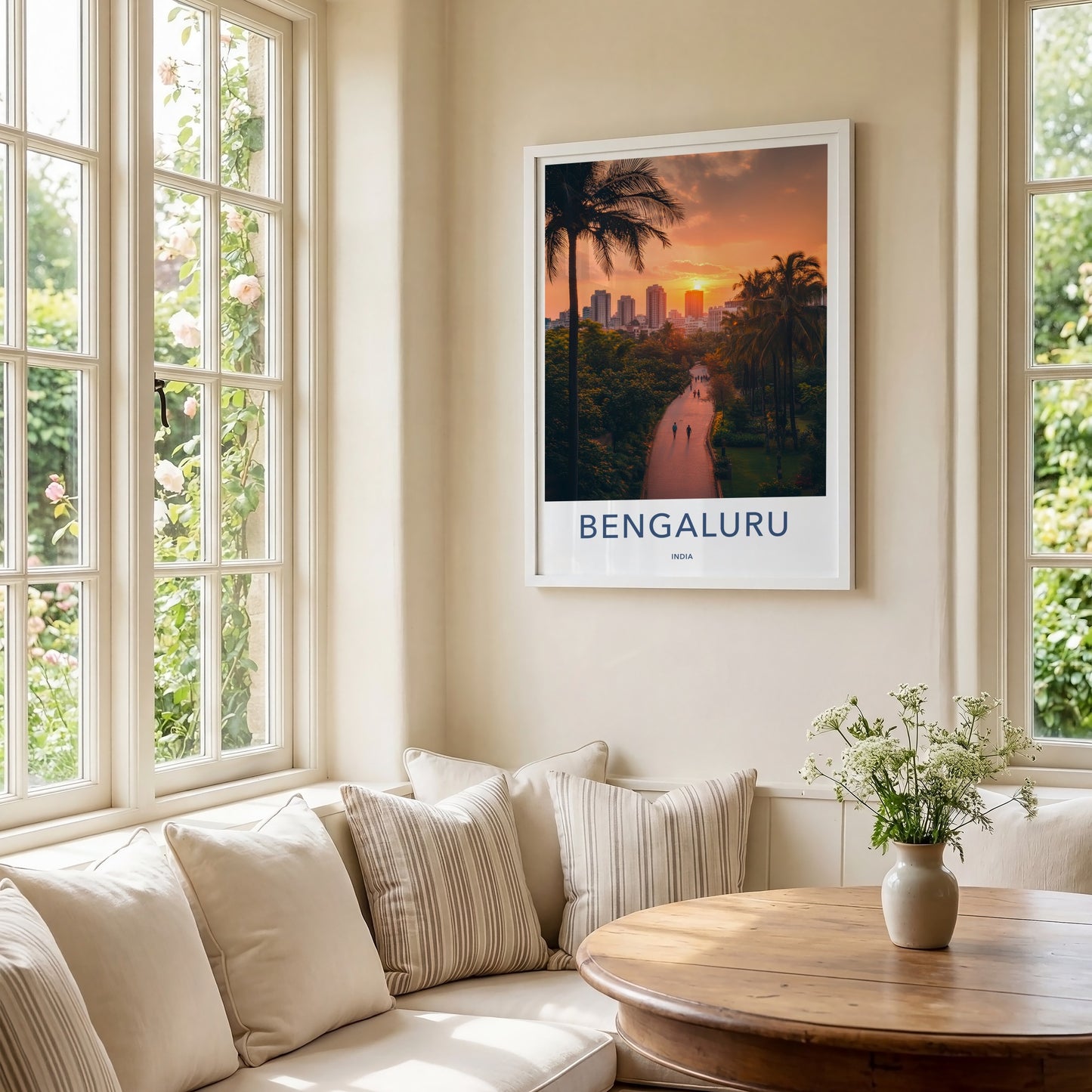 Bengaluru Poster - India Travel Art - Karnataka Sunset Palm Path Home Decor