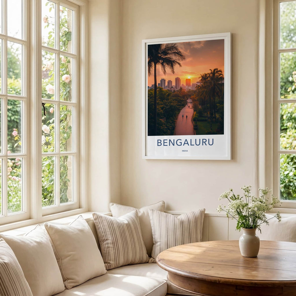 Bengaluru Poster - India Travel Art - Karnataka Sunset Palm Path Home Decor