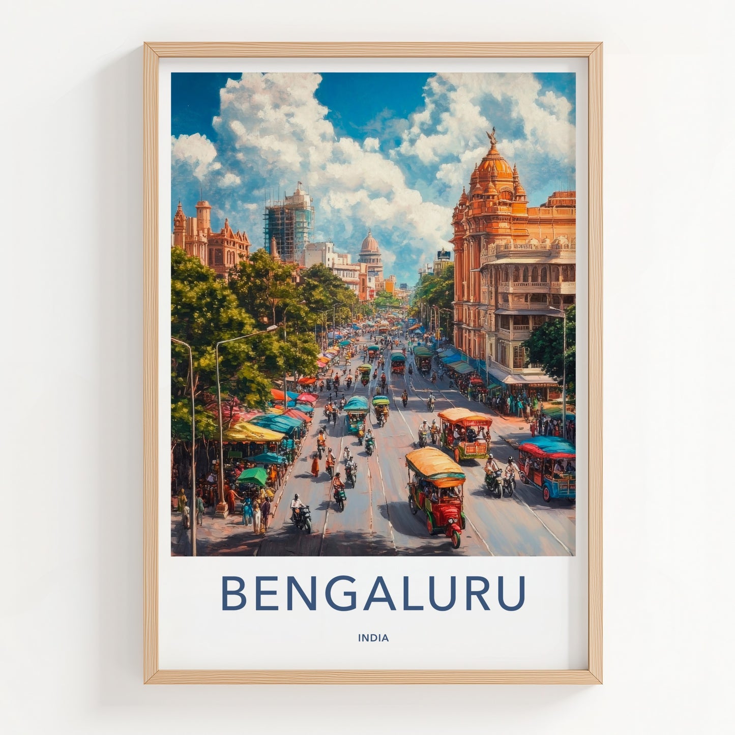 Bengaluru Poster - India Travel Art - Karnataka Vibrant City Life Home Decor