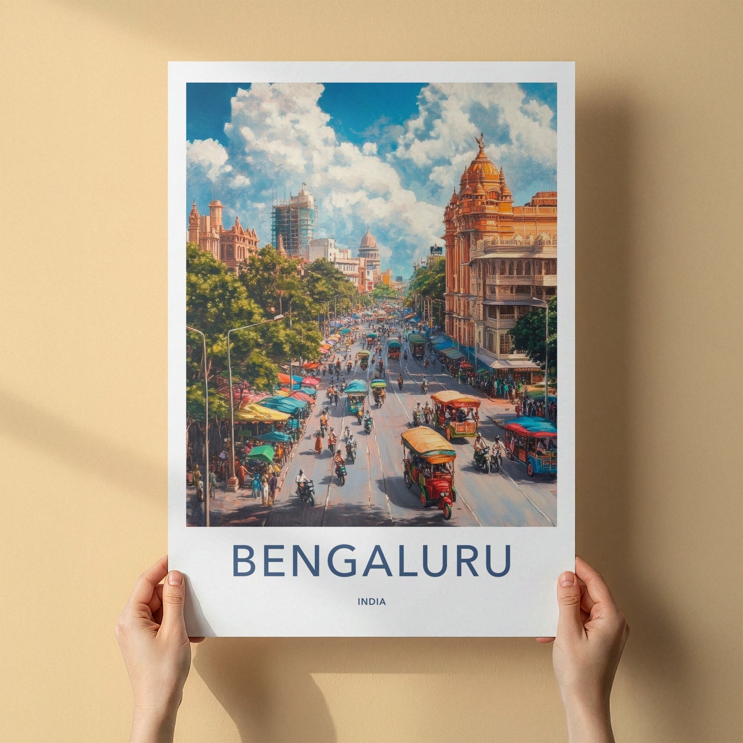 Bengaluru Poster - India Travel Art - Karnataka Vibrant City Life Home Decor