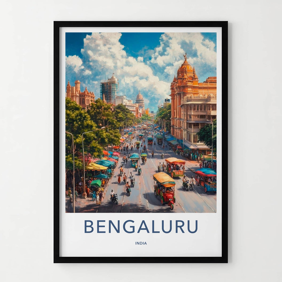 Bengaluru Poster - India Travel Art - Karnataka Vibrant City Life Home Decor