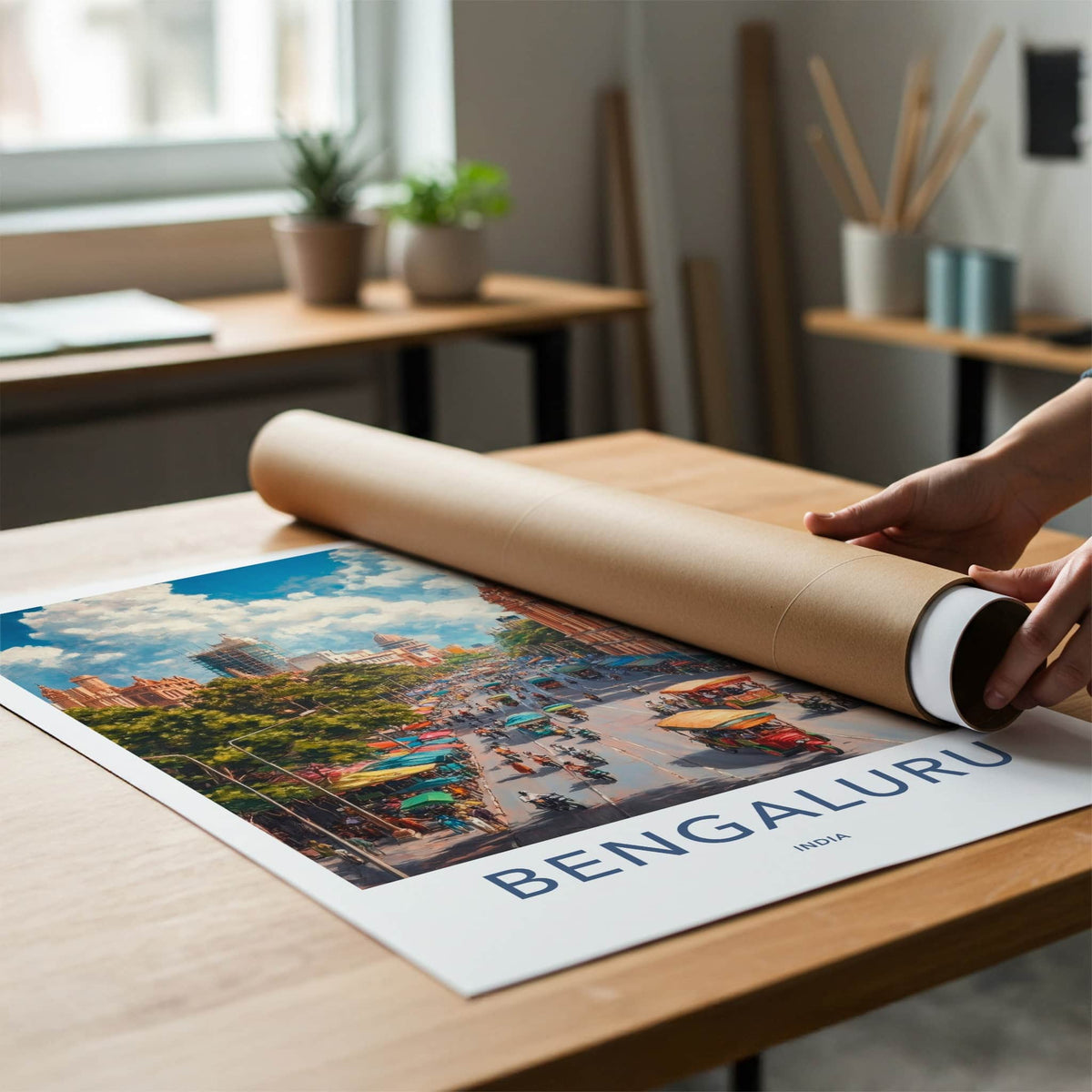 Bengaluru Poster - India Travel Art - Karnataka Vibrant City Life Home Decor