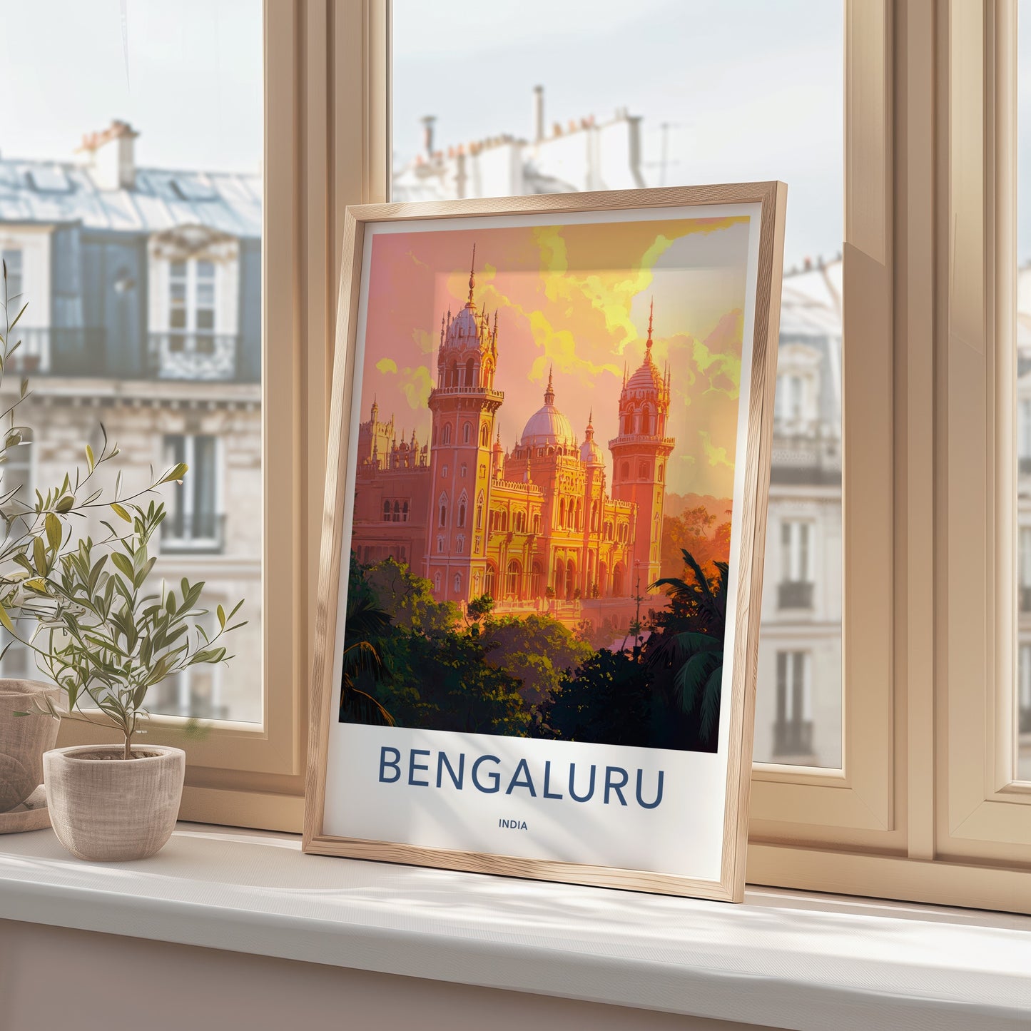 Bengaluru Poster - India Travel Art - Karnataka Vibrant Palace Sunset Wall Decor