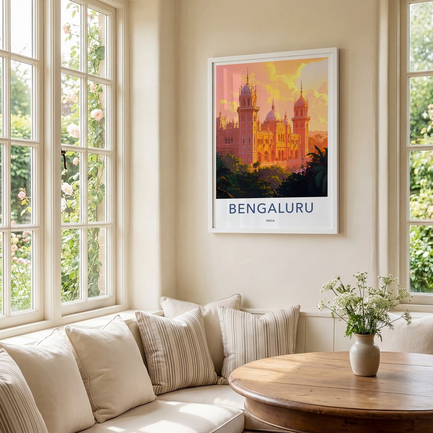 Bengaluru Poster - India Travel Art - Karnataka Vibrant Palace Sunset Wall Decor