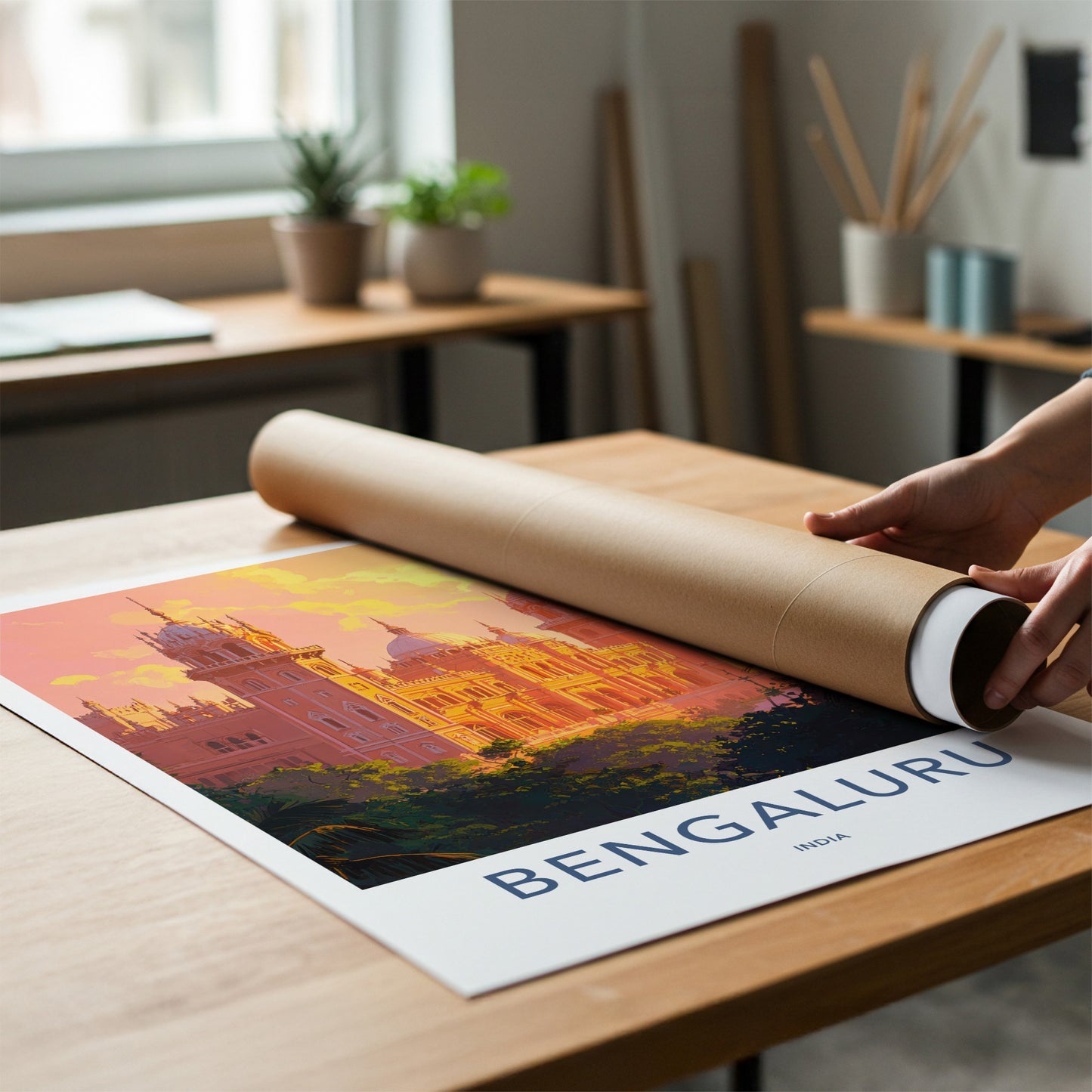 Bengaluru Poster - India Travel Art - Karnataka Vibrant Palace Sunset Wall Decor
