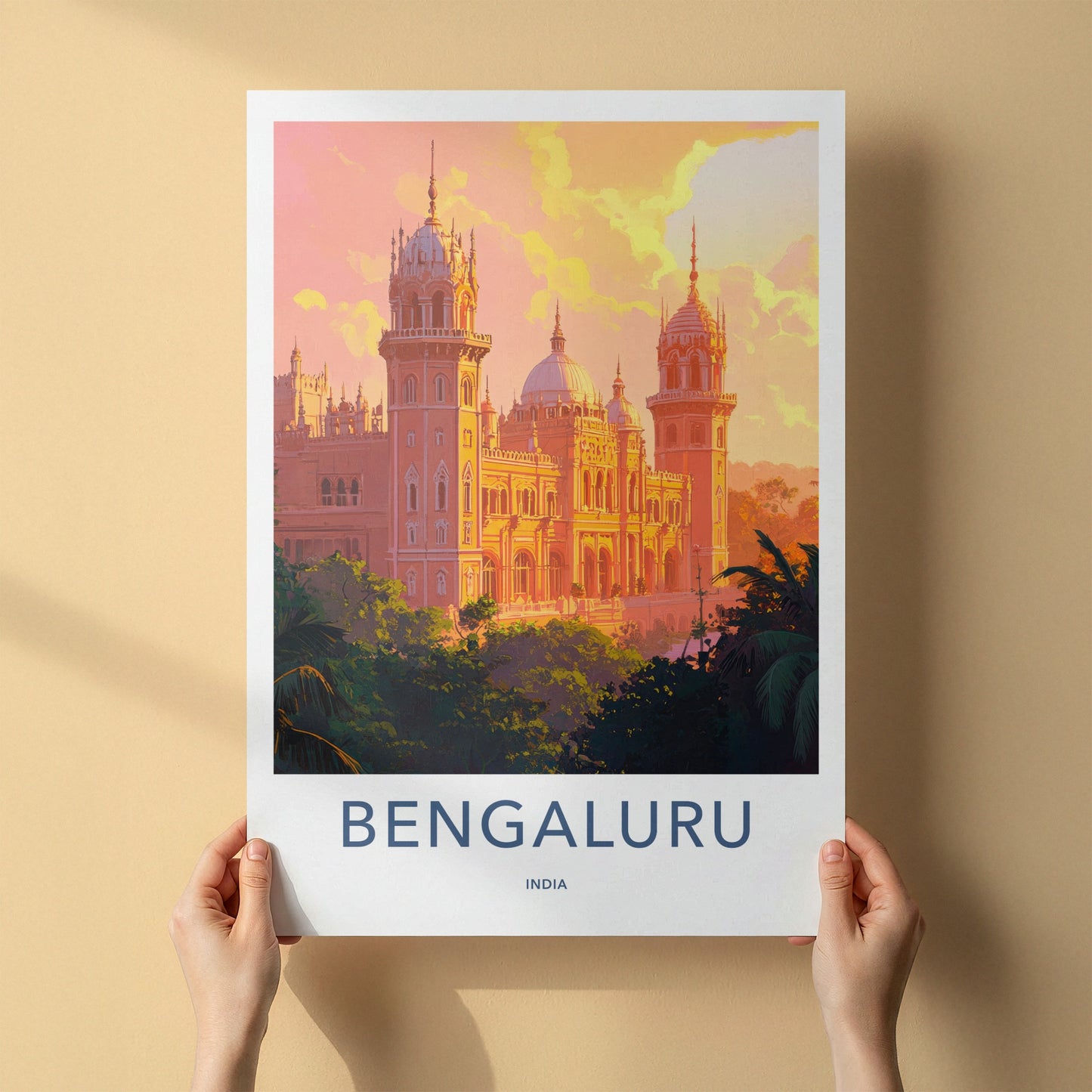Bengaluru Poster - India Travel Art - Karnataka Vibrant Palace Sunset Wall Decor