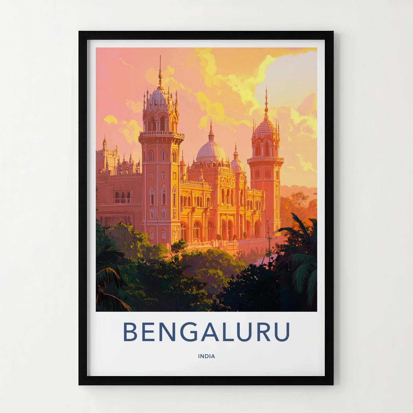 Bengaluru Poster - India Travel Art - Karnataka Vibrant Palace Sunset Wall Decor