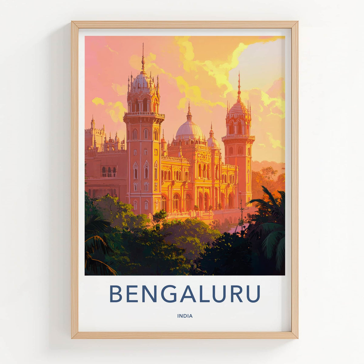 Bengaluru Poster - India Travel Art - Karnataka Vibrant Palace Sunset Wall Decor
