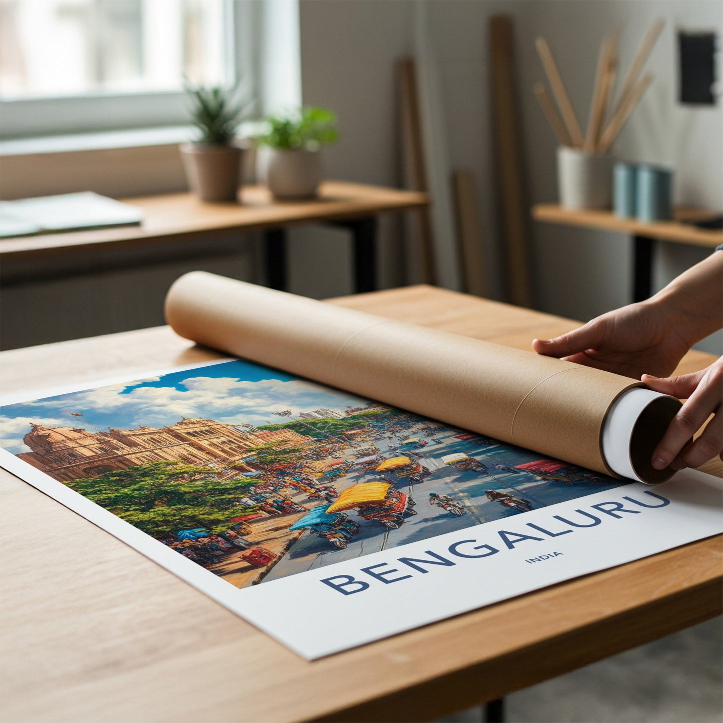 Bengaluru Poster - India Travel Art - Karnataka Vibrant Urban Scene Home Decor