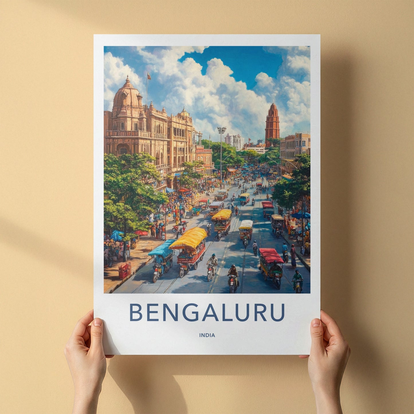 Bengaluru Poster - India Travel Art - Karnataka Vibrant Urban Scene Home Decor