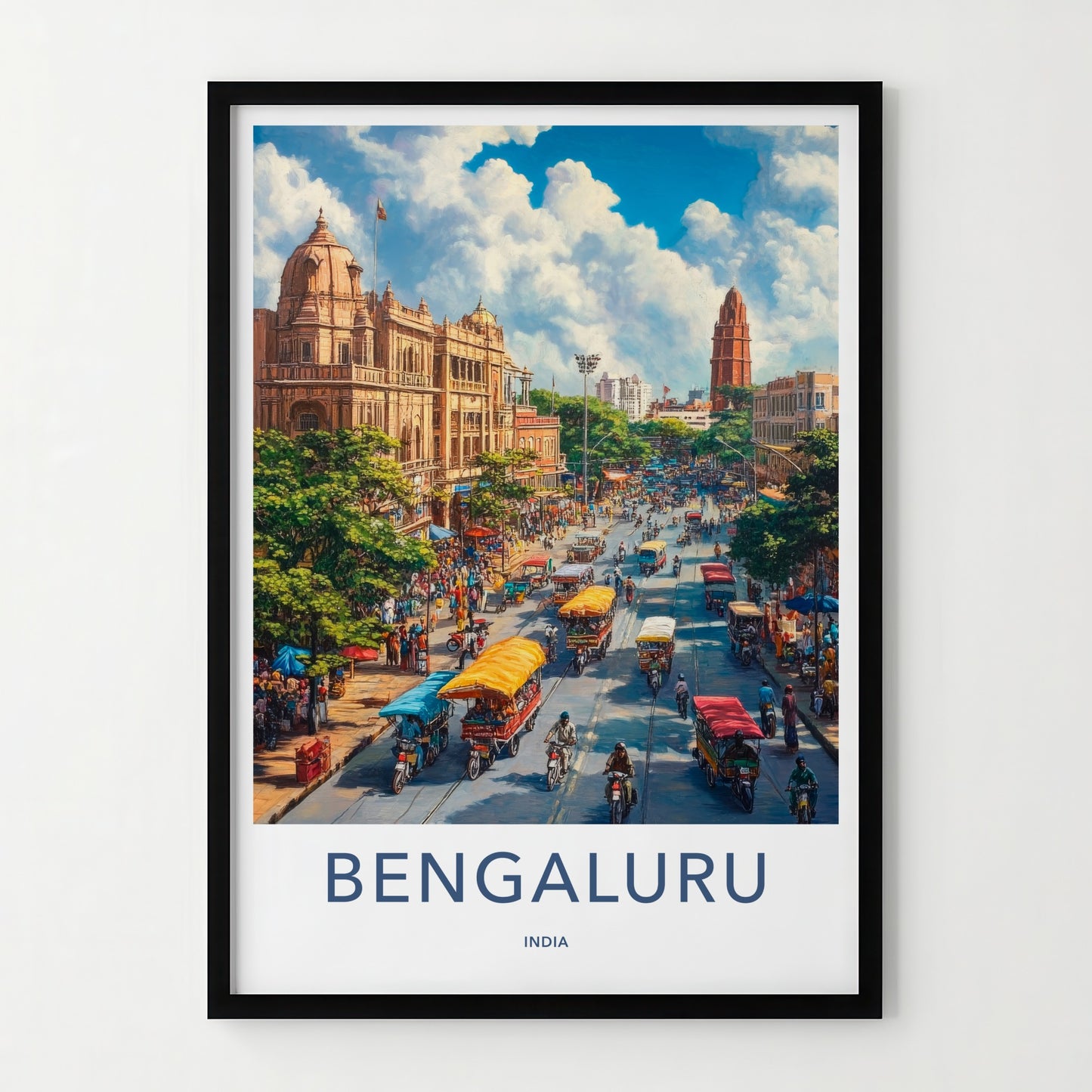 Bengaluru Poster - India Travel Art - Karnataka Vibrant Urban Scene Home Decor