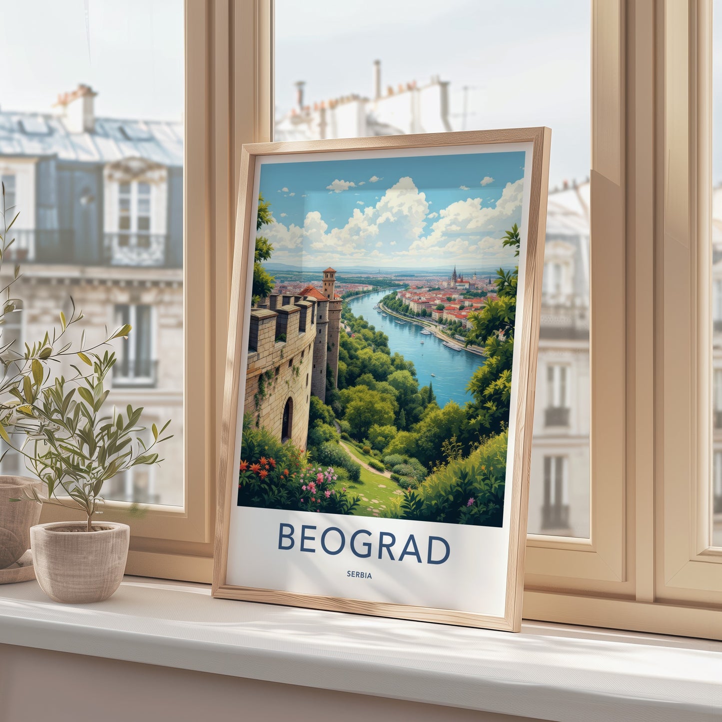 Beogard Poster - Serbia Travel Print - Fortress River Cityscape Home Decor
