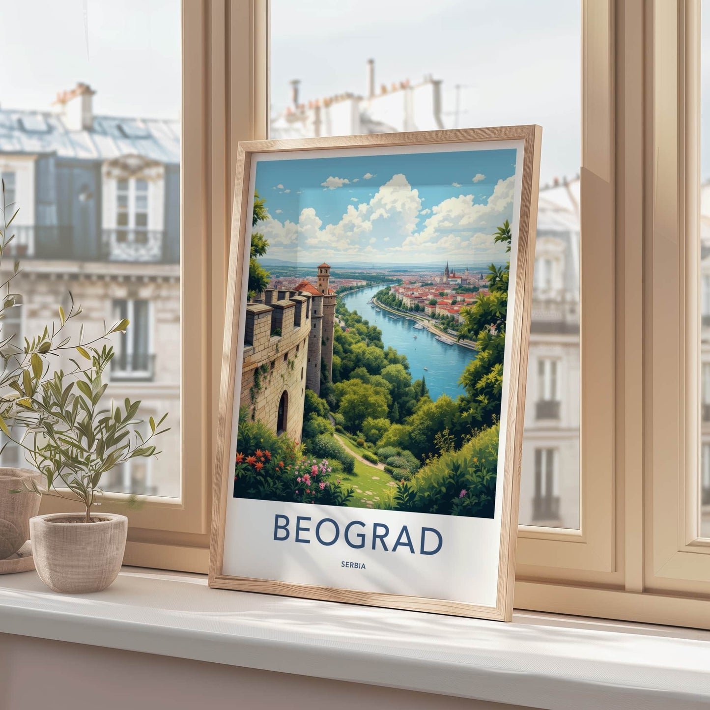 Beogard Poster - Serbia Travel Print - Fortress River Cityscape Home Decor