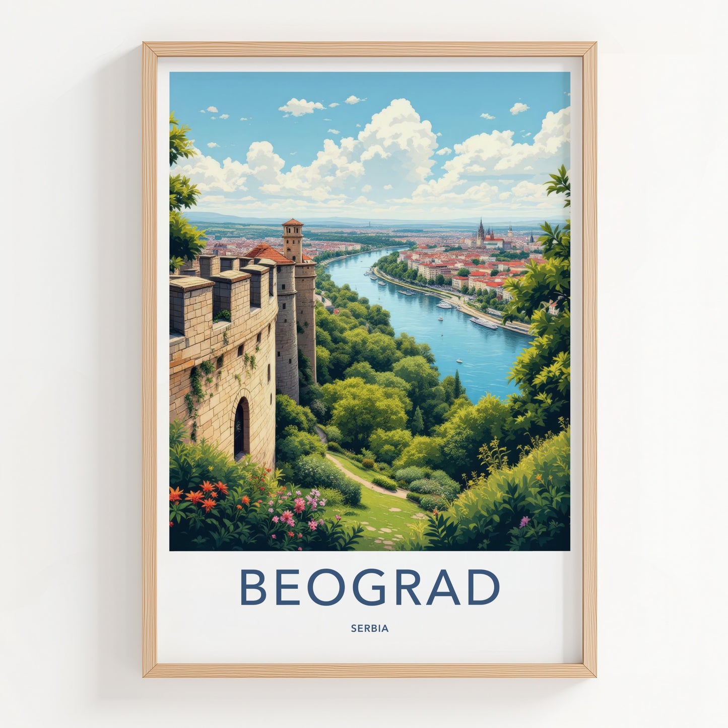 Beogard Poster - Serbia Travel Print - Fortress River Cityscape Home Decor