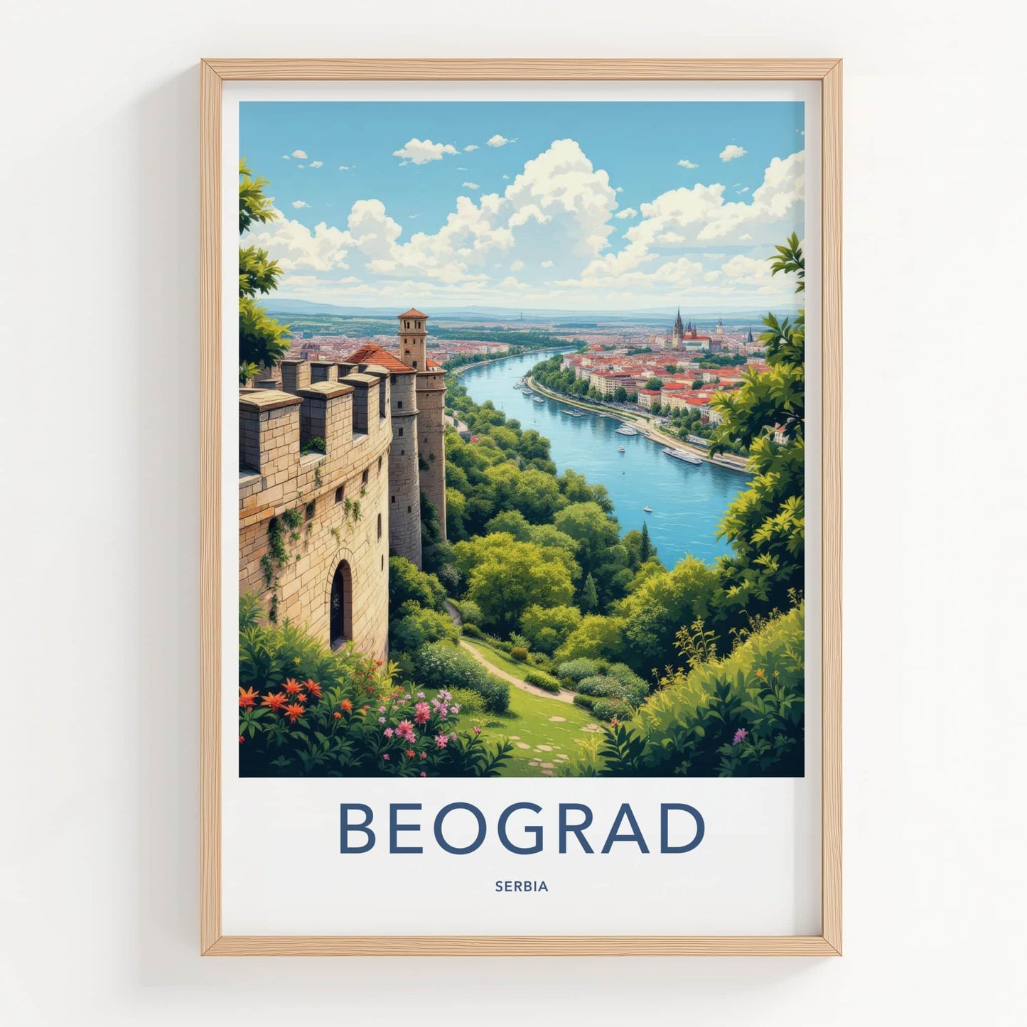 Beogard Poster - Serbia Travel Print - Fortress River Cityscape Home Decor