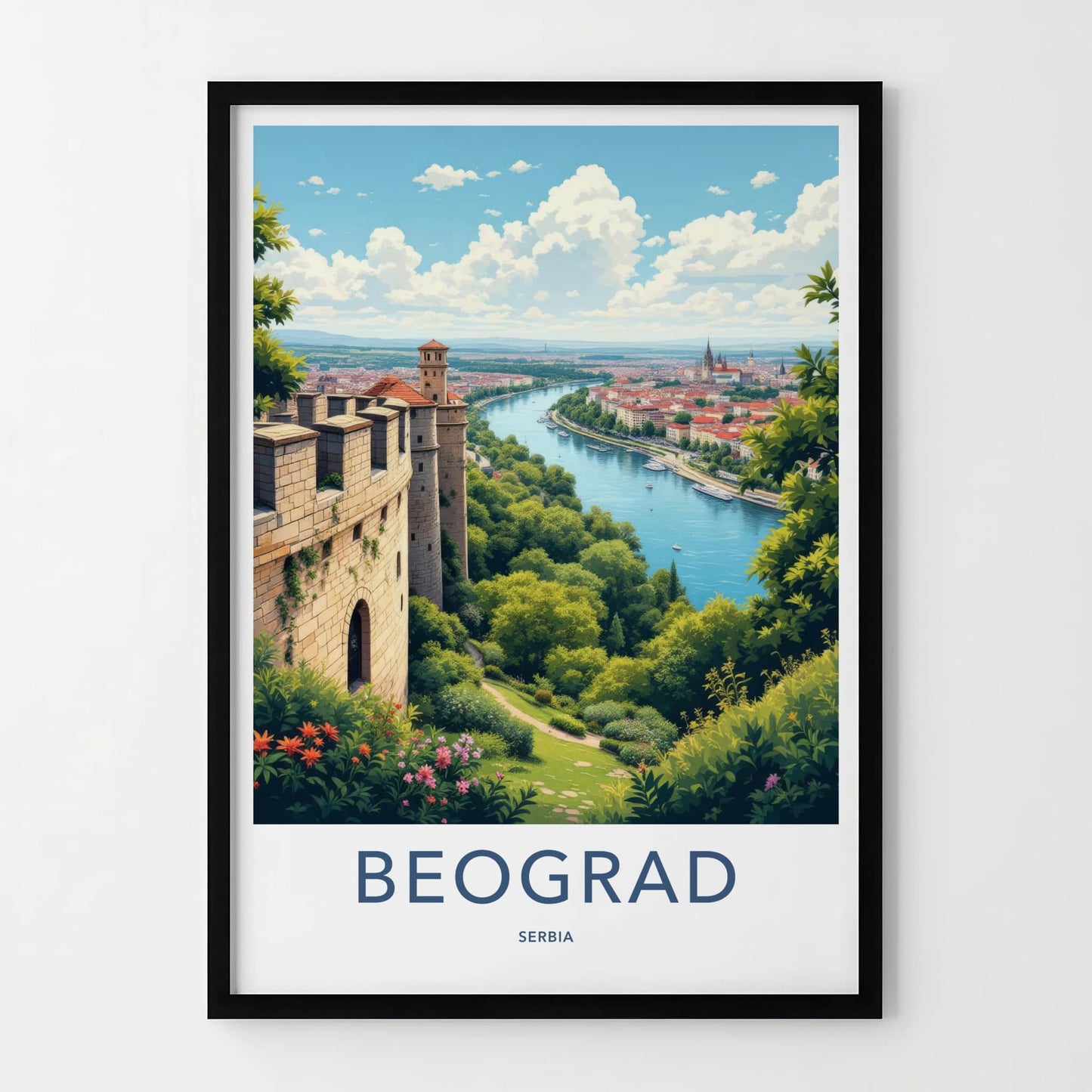 Beogard Poster - Serbia Travel Print - Fortress River Cityscape Home Decor