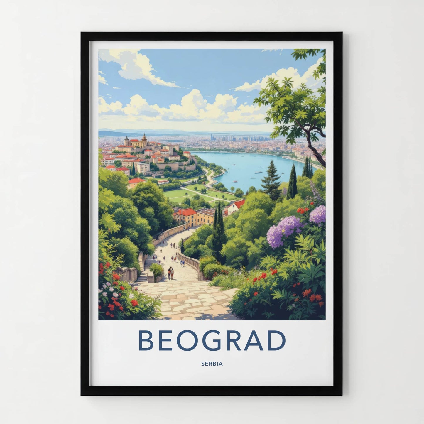 Beograd Poster - Serbia Travel Art - Historic City River View Home Decor