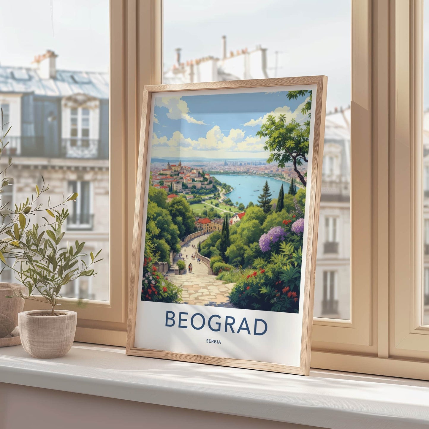 Beograd Poster - Serbia Travel Art - Historic City River View Home Decor