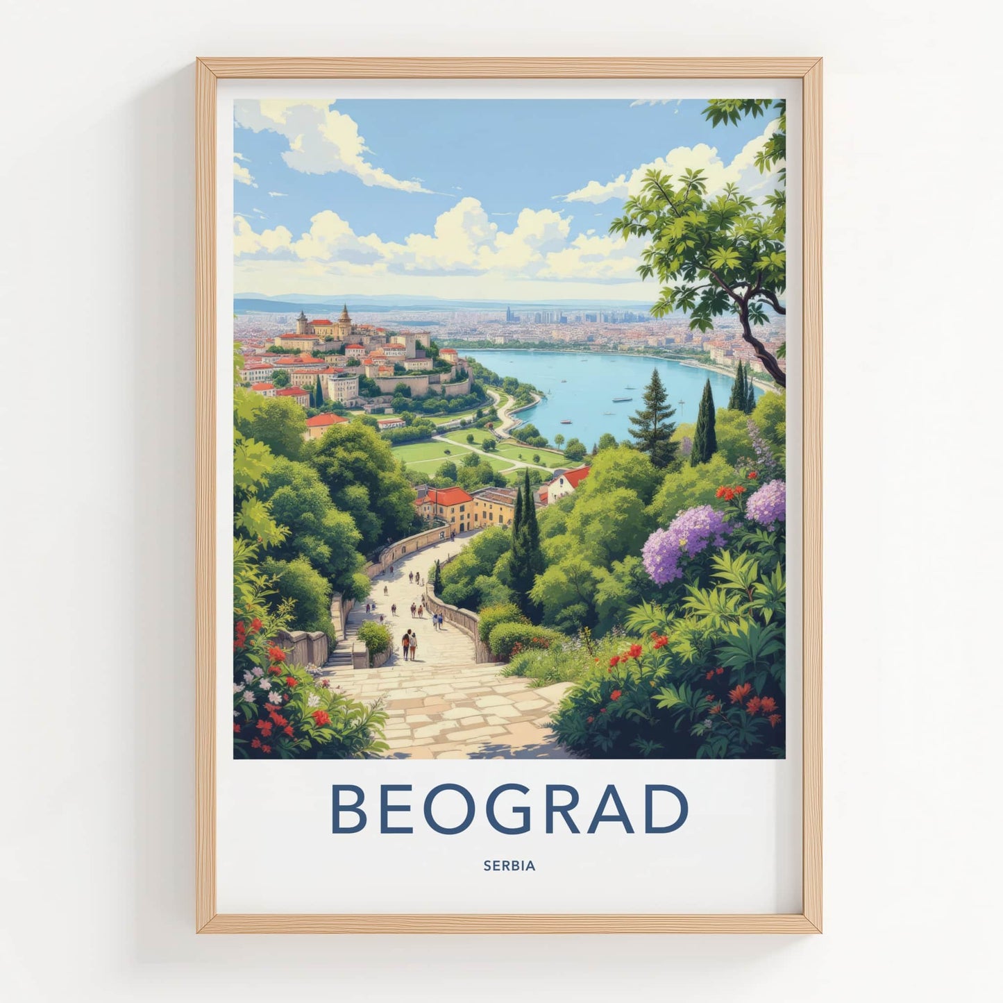 Beograd Poster - Serbia Travel Art - Historic City River View Home Decor