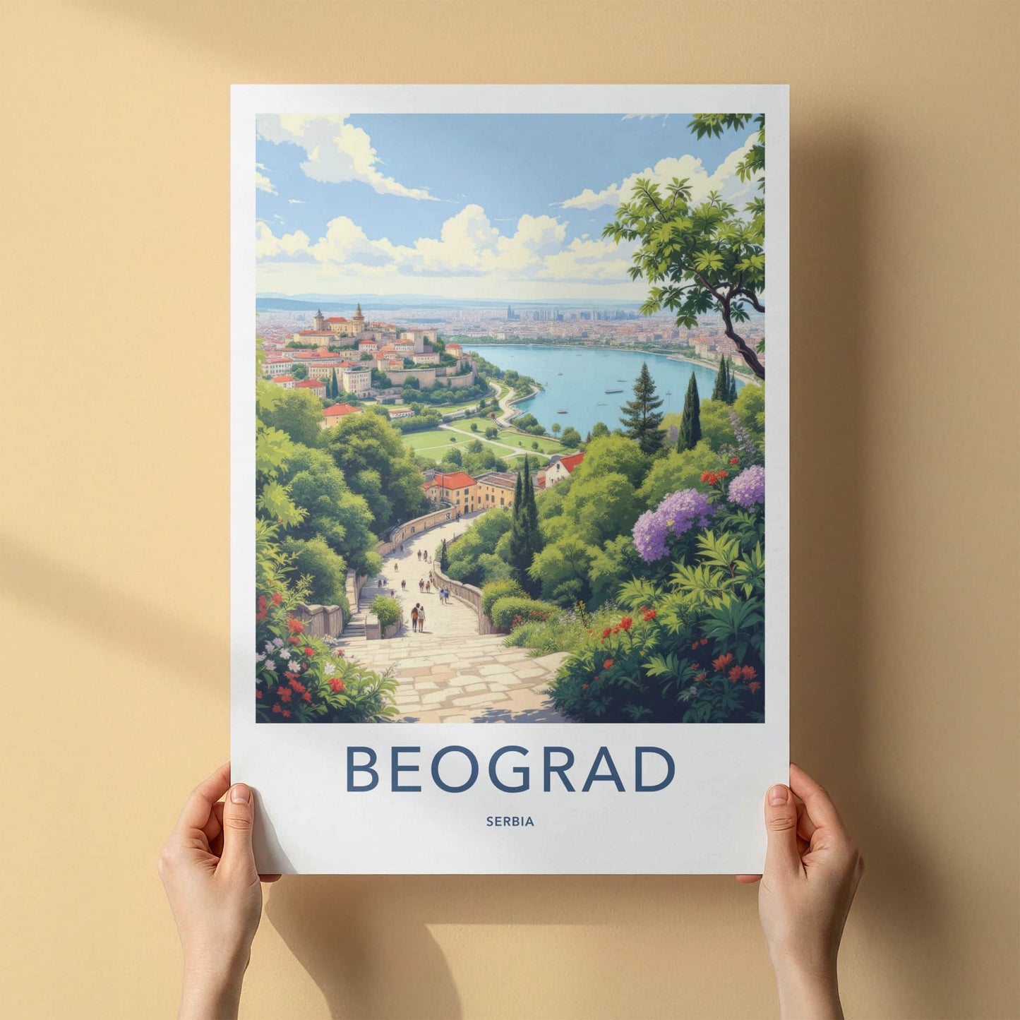 Beograd Poster - Serbia Travel Art - Historic City River View Home Decor