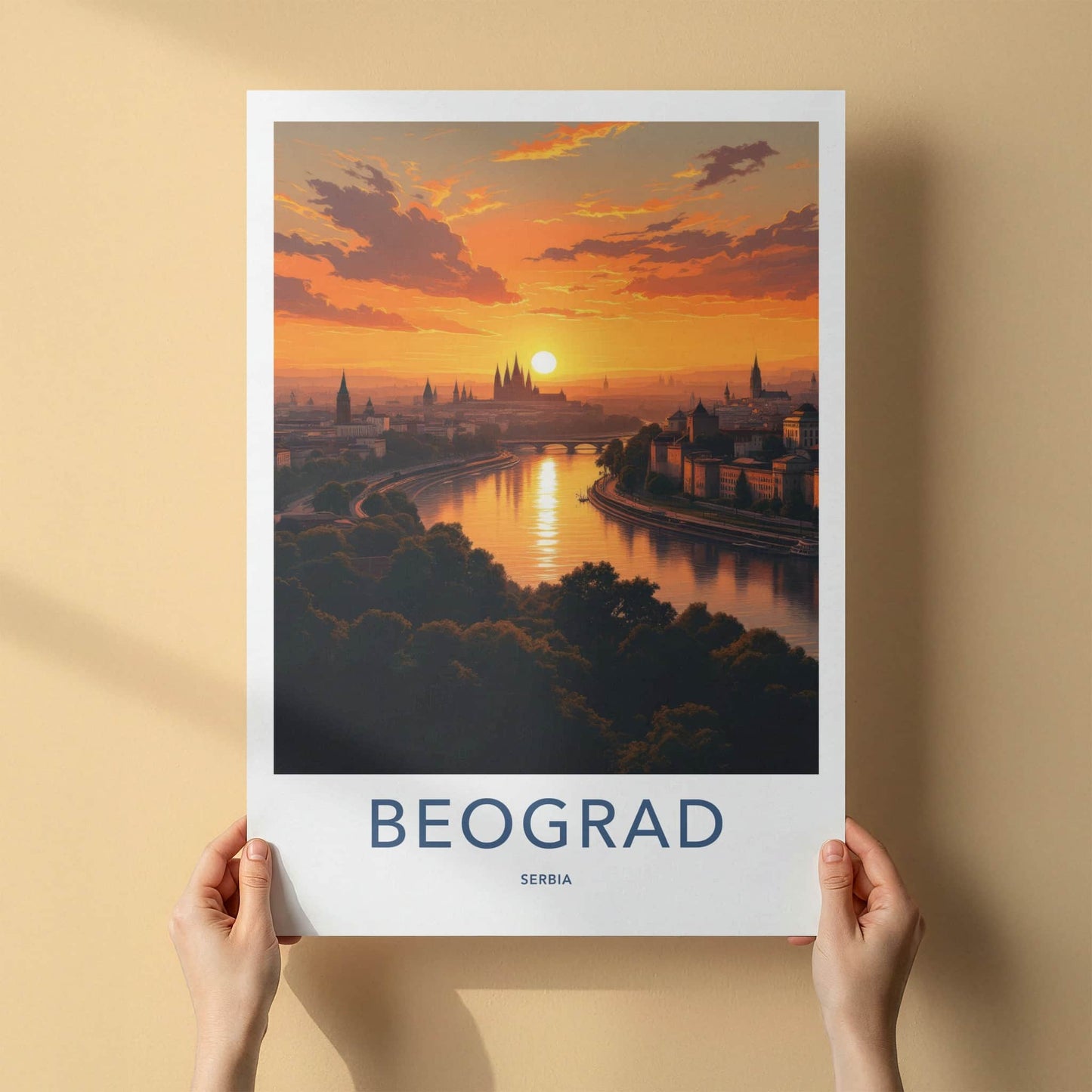 Beograd Poster - Serbia Travel Art - Vibrant City Sunset Wall Decor
