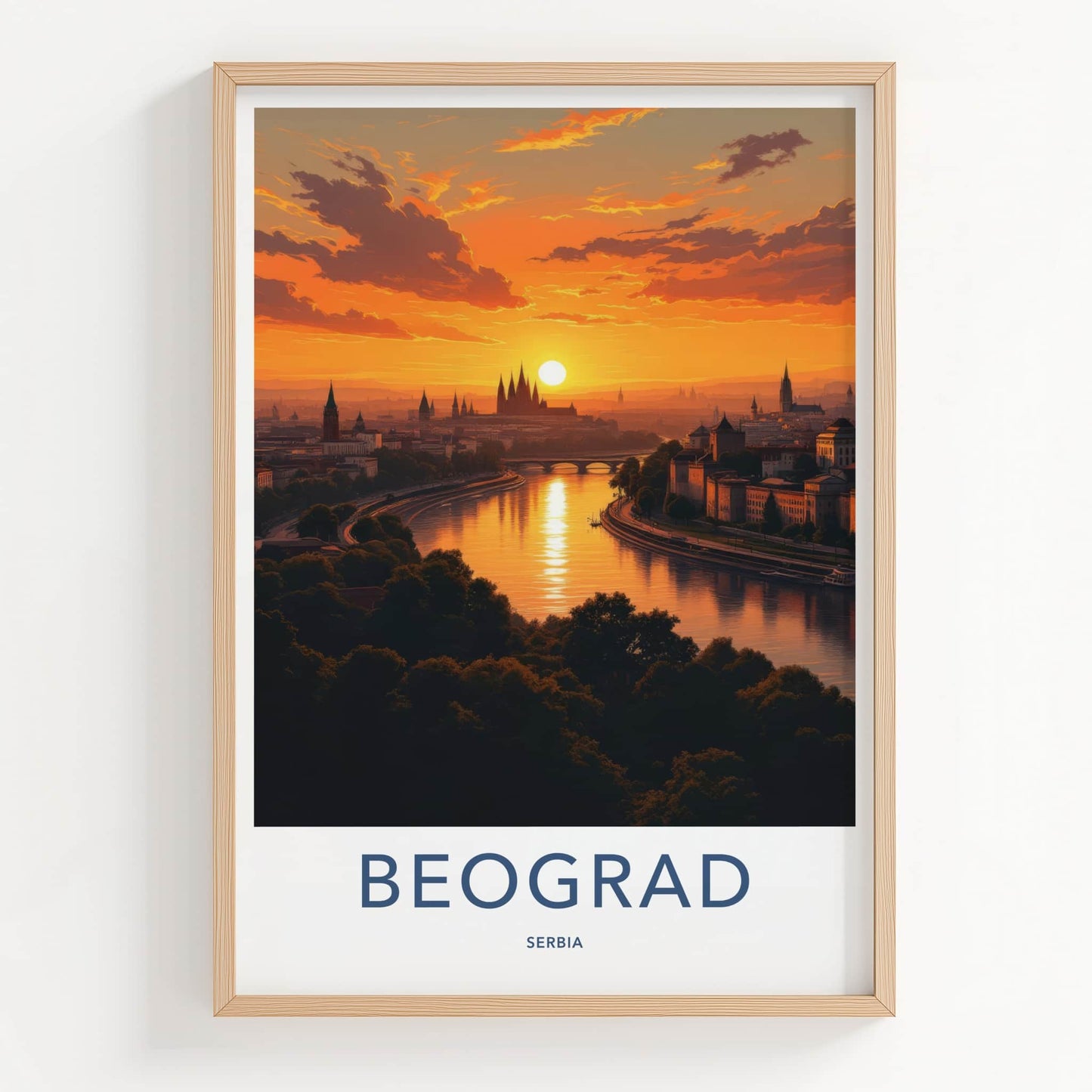 Beograd Poster - Serbia Travel Art - Vibrant City Sunset Wall Decor