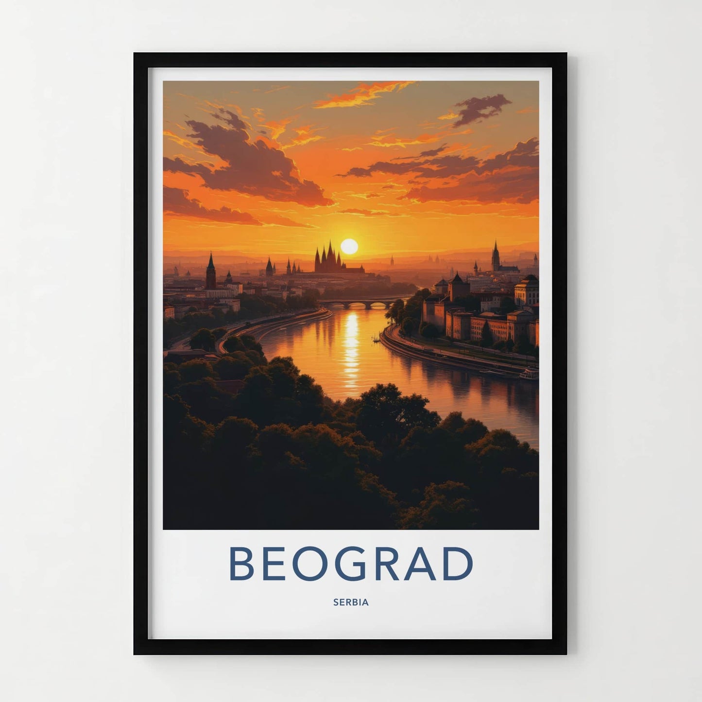 Beograd Poster - Serbia Travel Art - Vibrant City Sunset Wall Decor