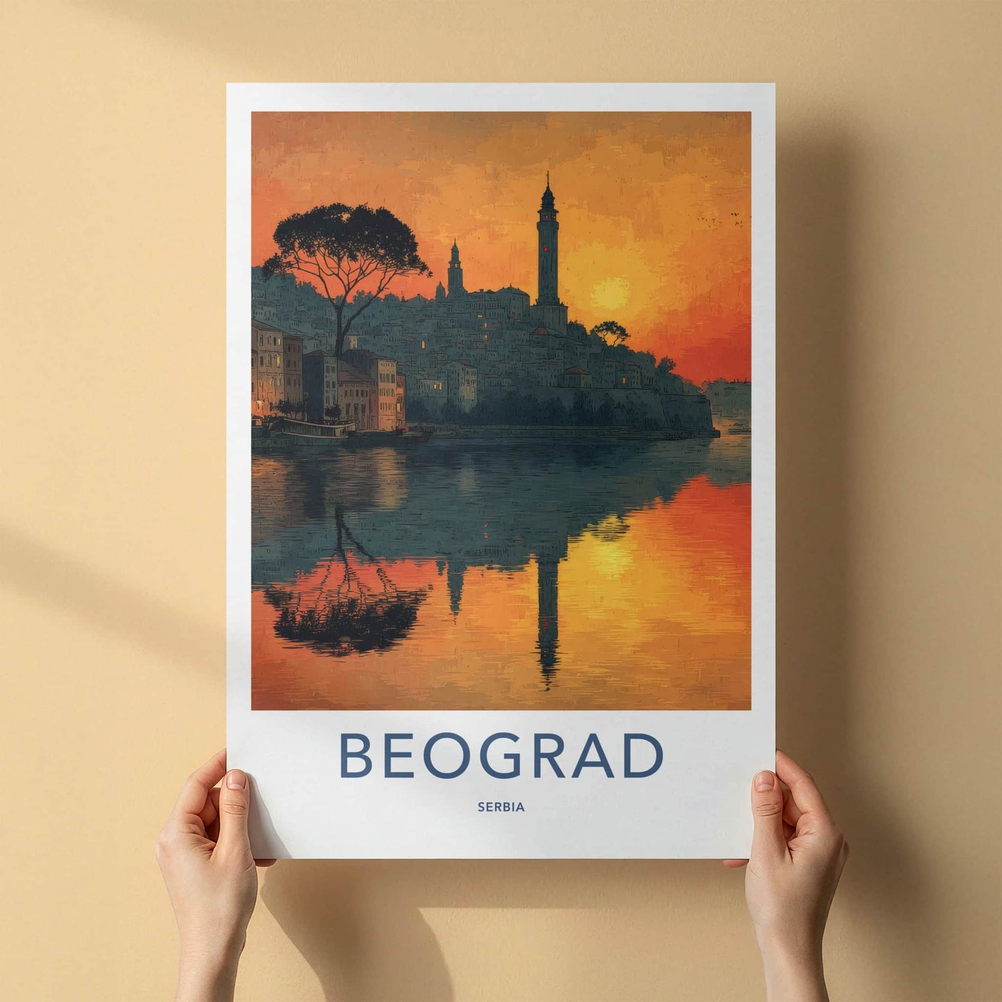 Beograd Poster - Serbia Wall Art - Sunset River City Home Decor