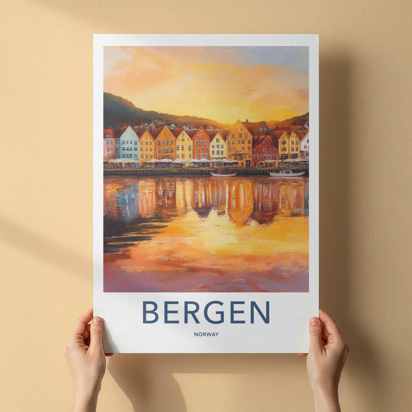 Bergen Poster - Norway Travel Art - Vibrant City Reflections Home Decor