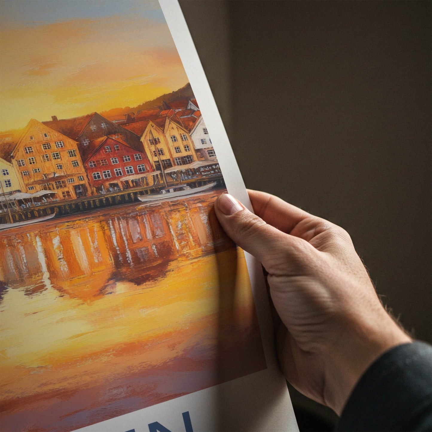 Bergen Poster - Norway Travel Art - Vibrant City Reflections Home Decor