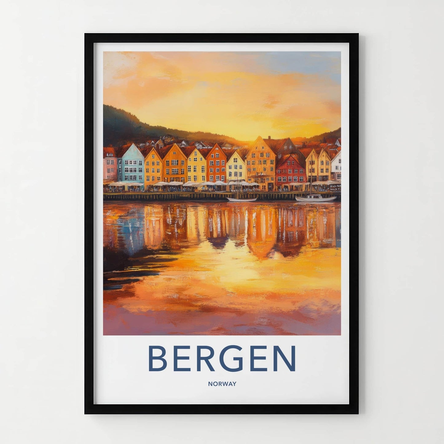 Bergen Poster - Norway Travel Art - Vibrant City Reflections Home Decor