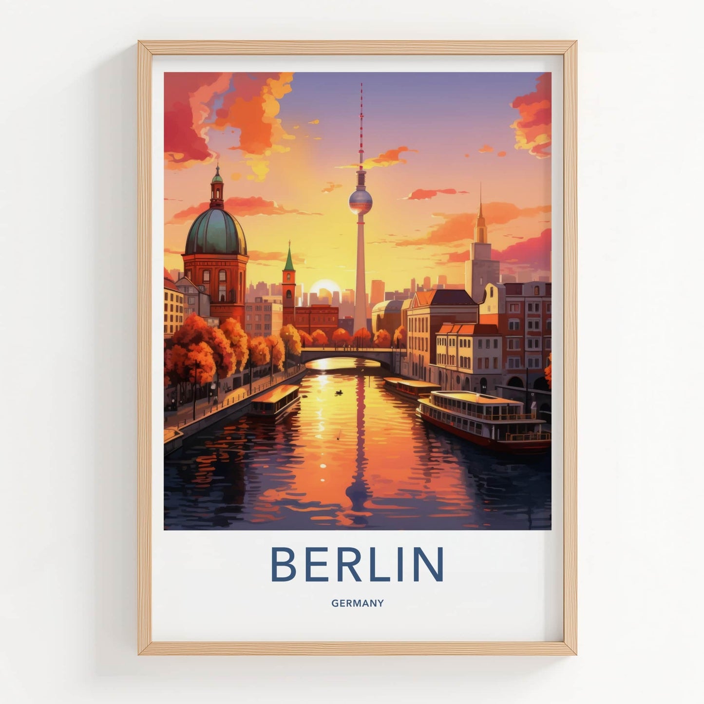 Berlin Poster - Germany Framed Art - City Skyline Sunset Wall Decor