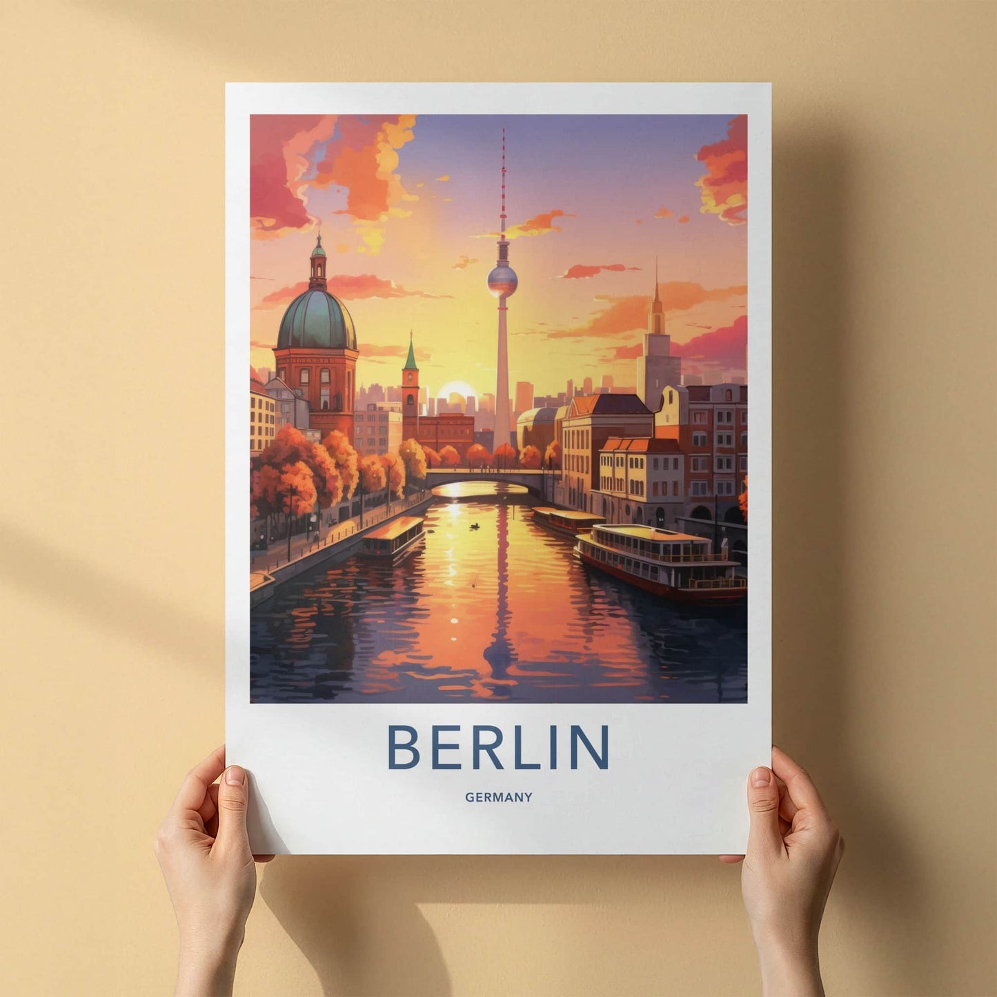 Berlin Poster - Germany Framed Art - City Skyline Sunset Wall Decor