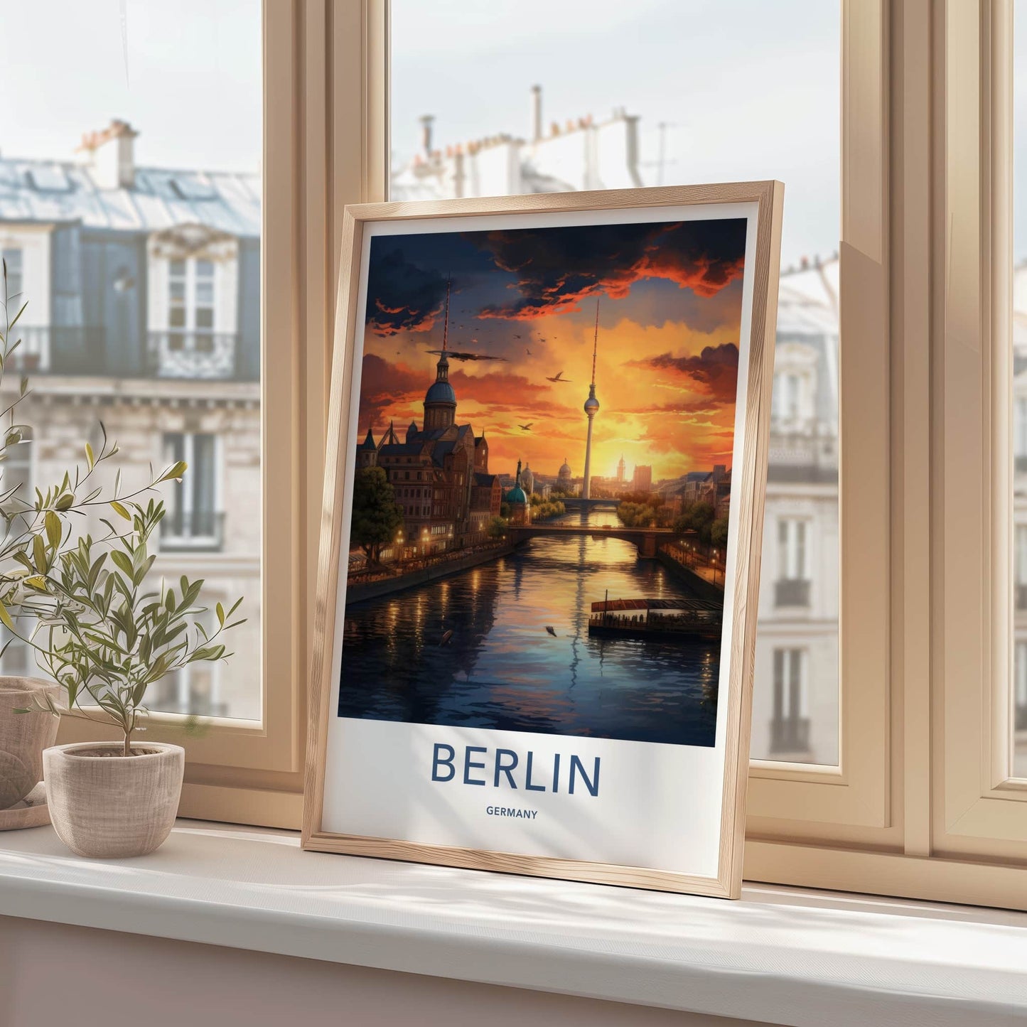 Berlin Poster - Germany Travel Art - Riverside City Sunset Wall Decor