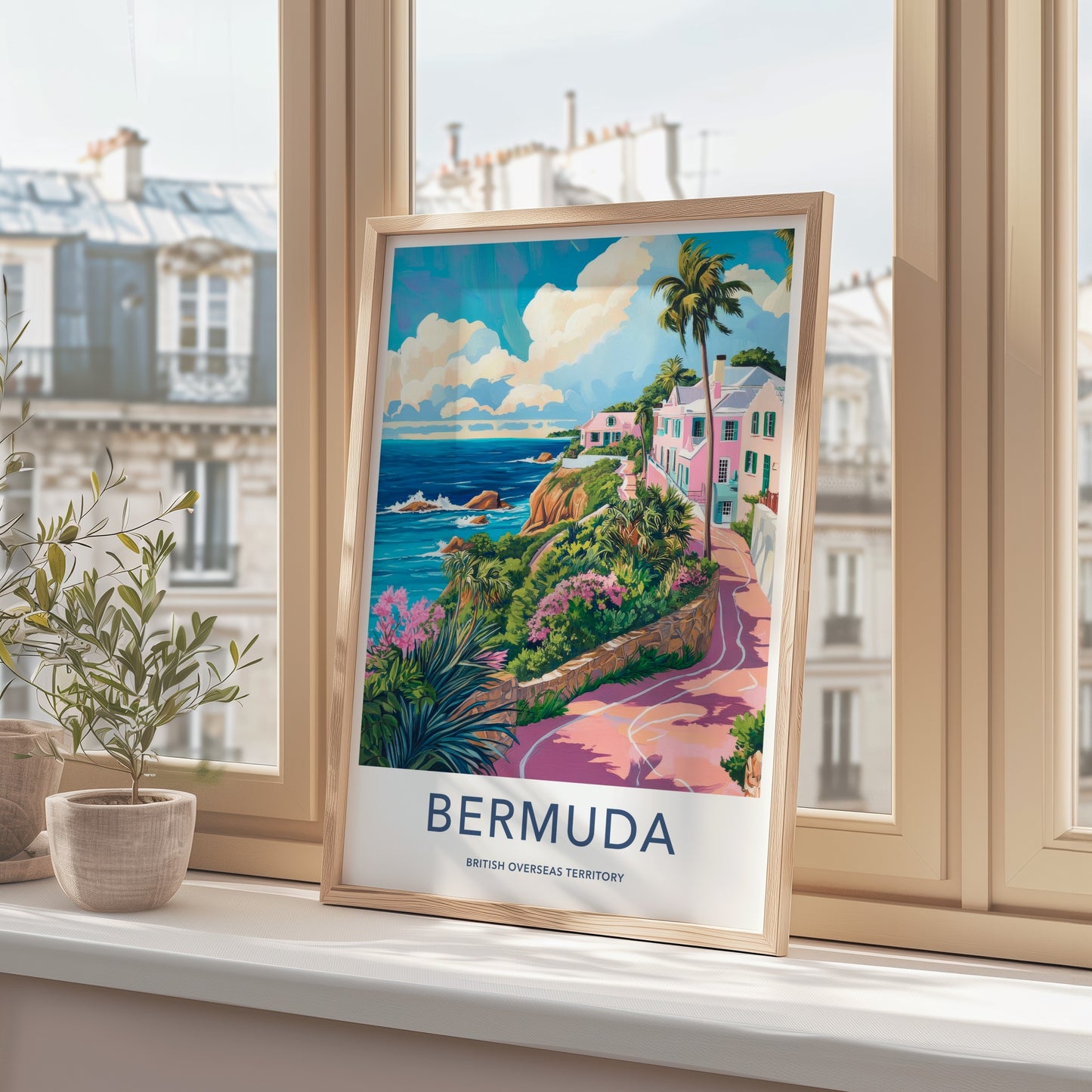 Bermuda Poster - Bermuda Travel Art - Cliffside Pink Houses Home Decor