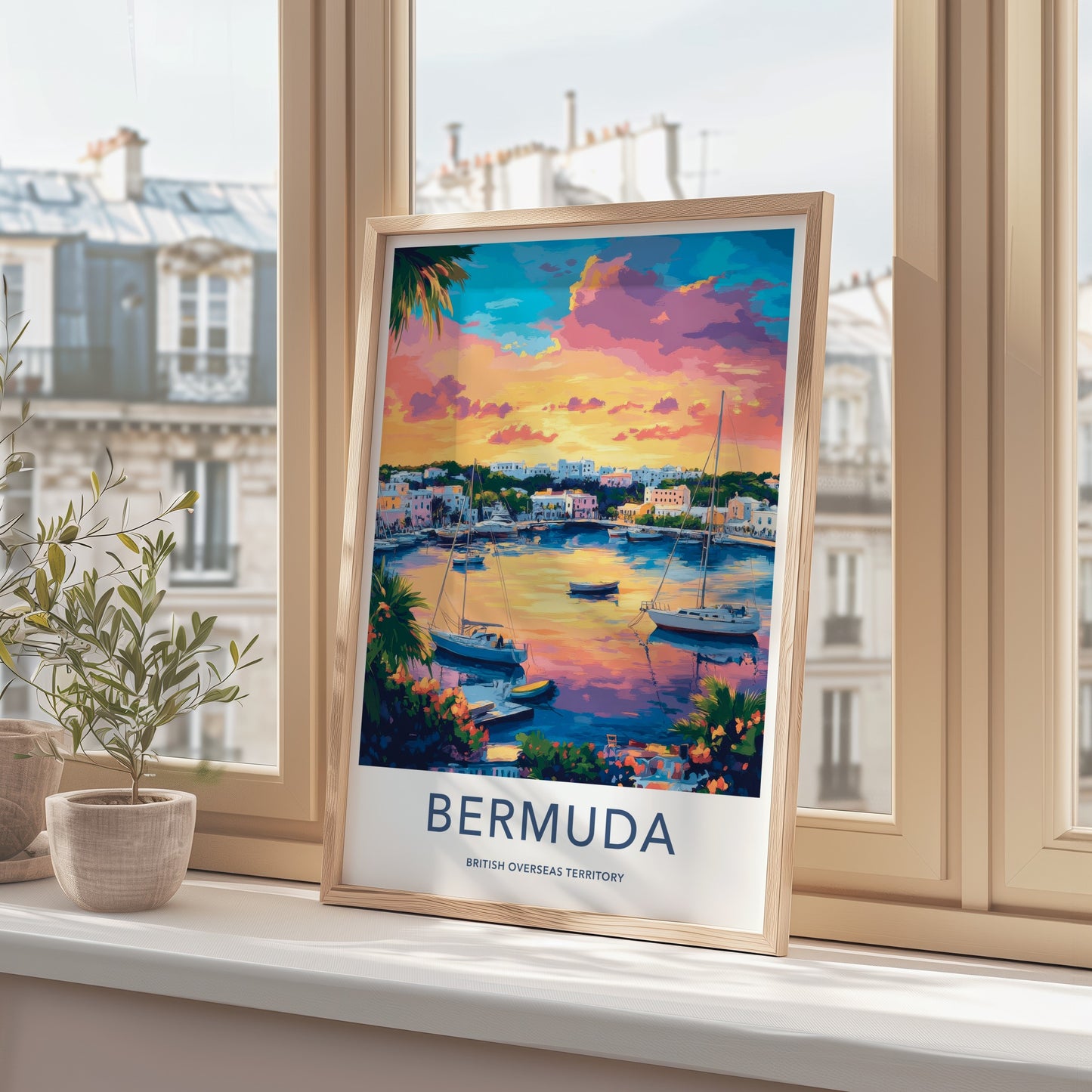 Bermuda Poster - UK Travel Art - Vibrant harbor sunset Wall Decor