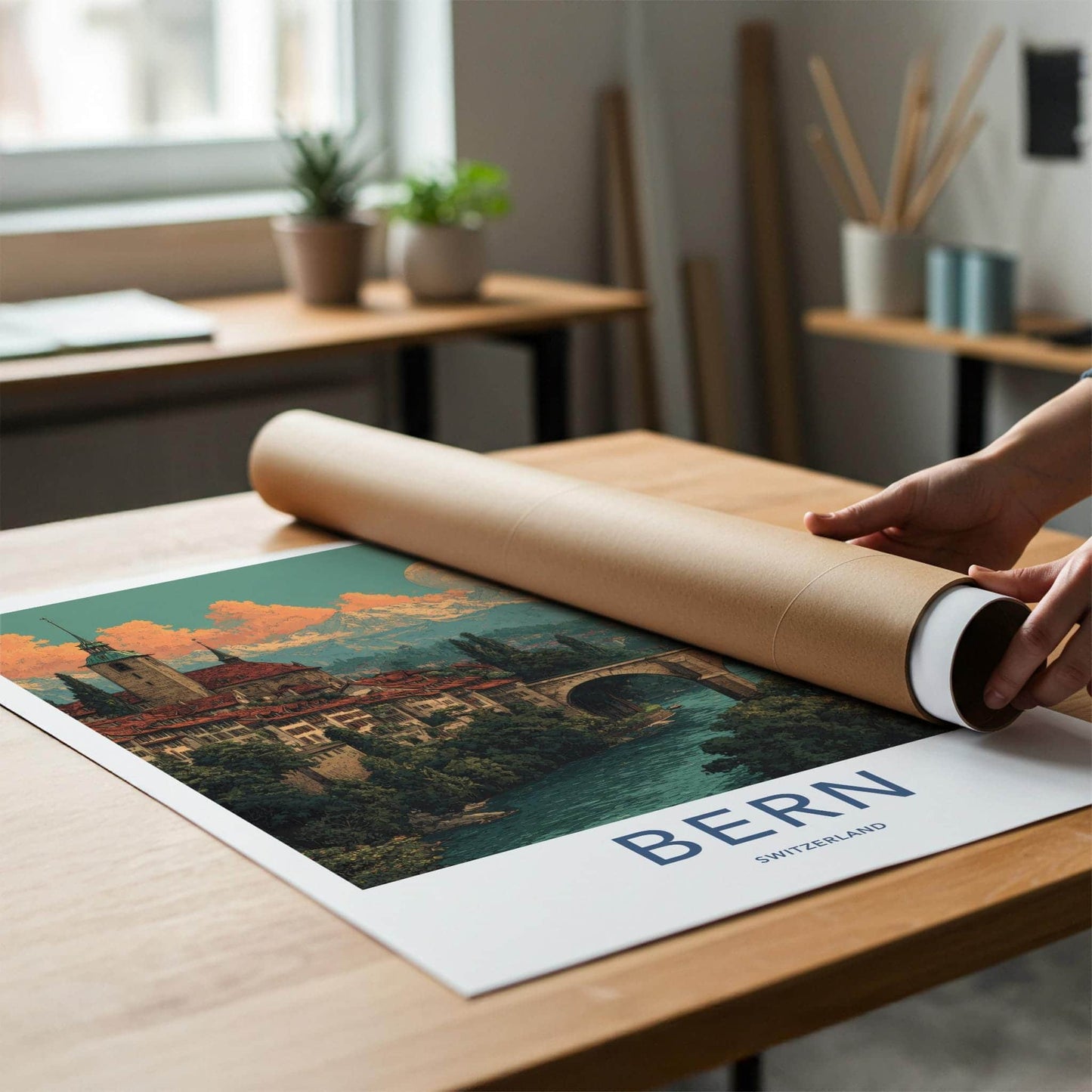 Bern Poster - Swiss Travel Art - Moonlit City Decor