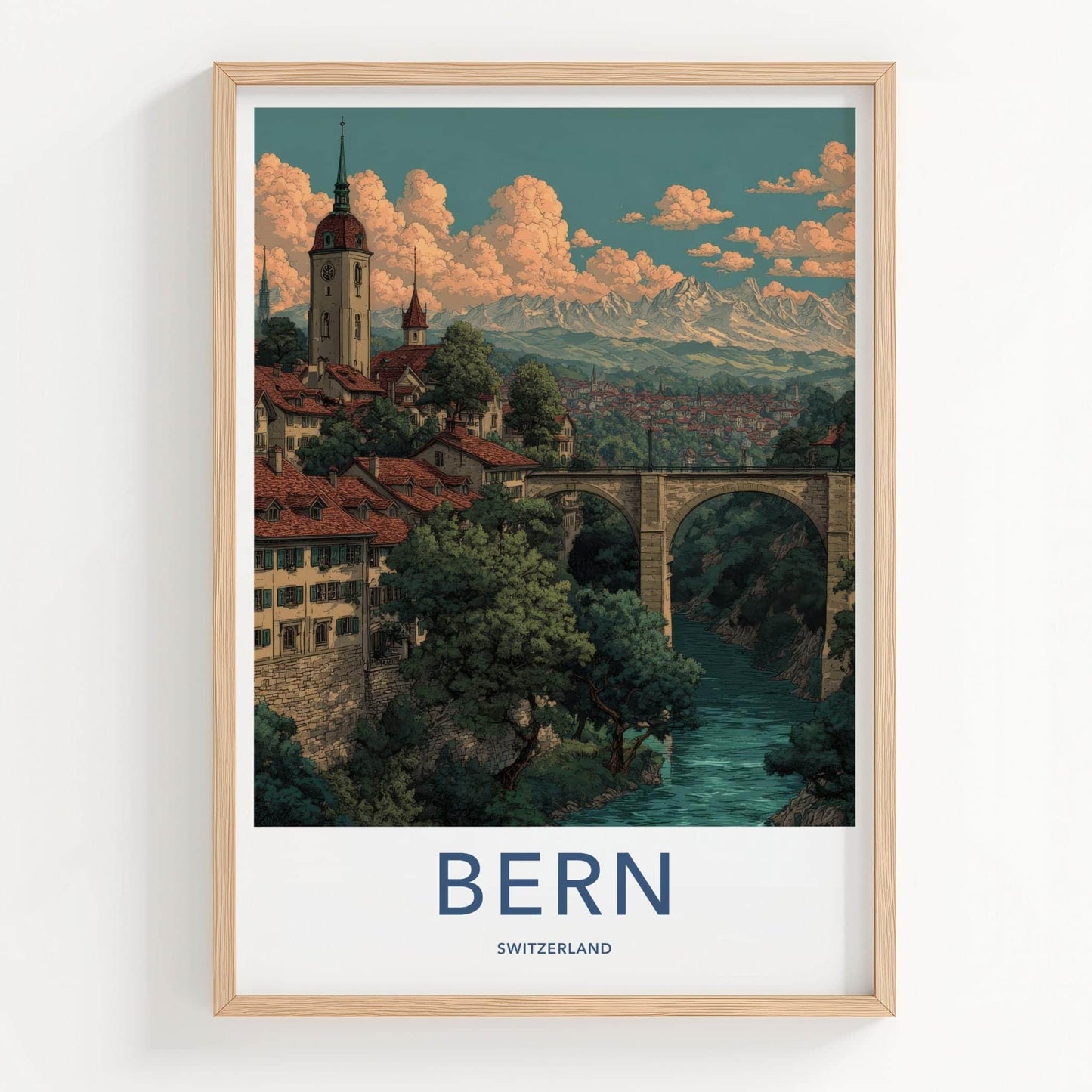Bern Poster - Switzerland Framed Art - Alpine River City Wall Decor