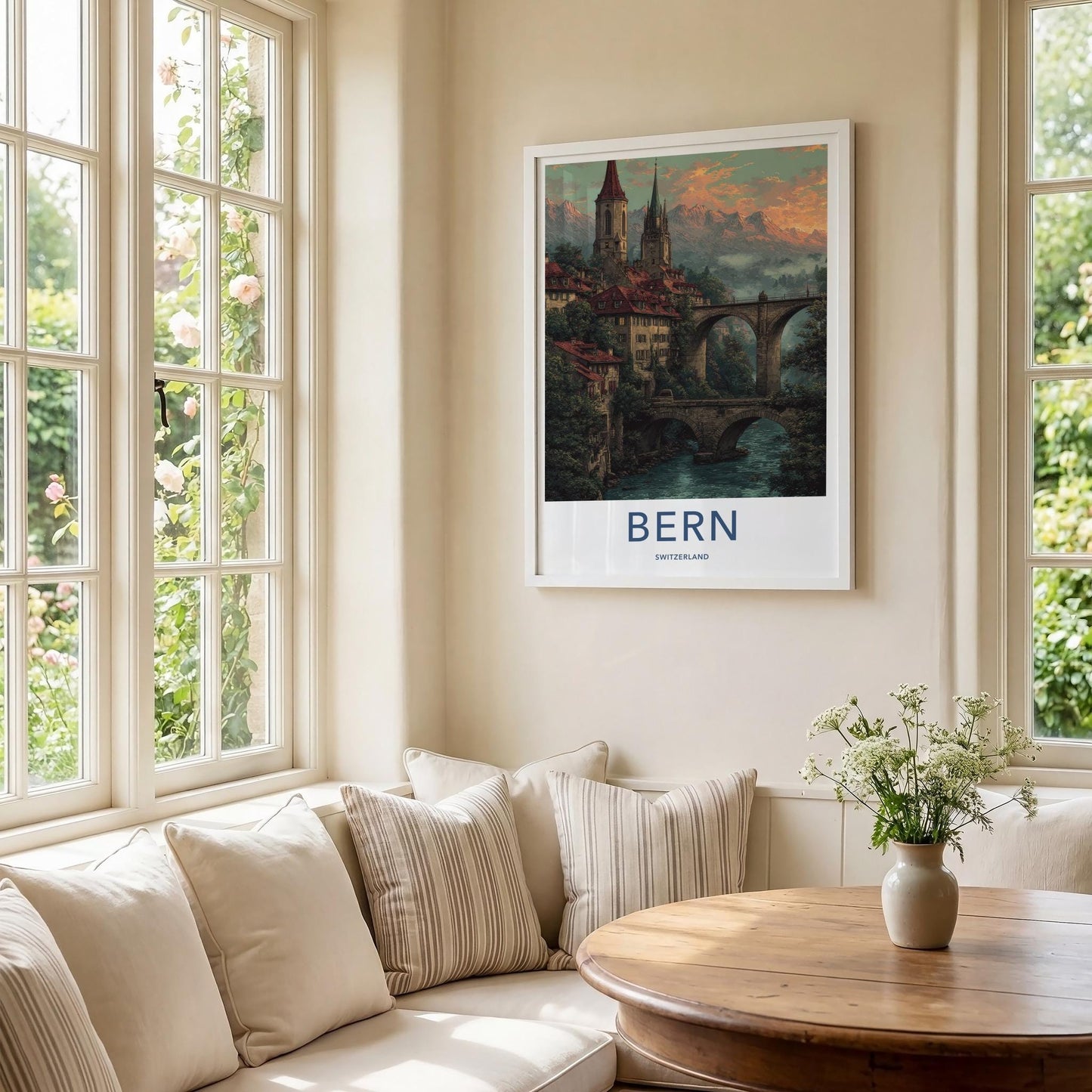 Bern Poster - Switzerland Travel Print - Historic bridge river Home Art