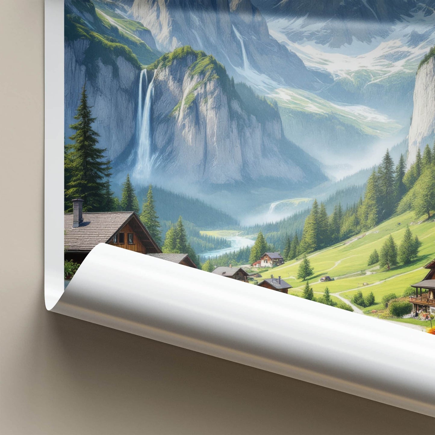 Bernese Alps Poster - Switzerland Travel Art - Majestic Alpine Waterfall Home Decor