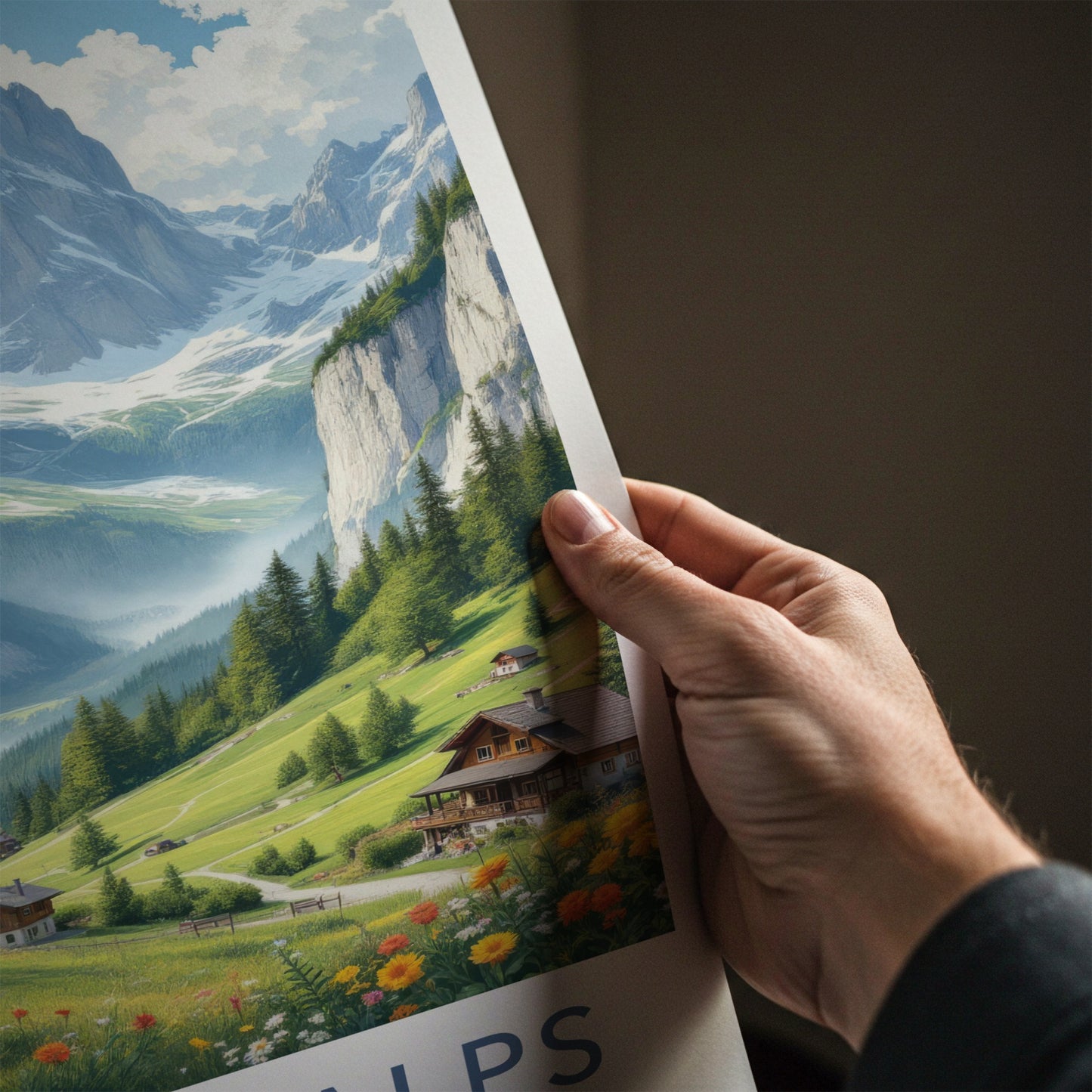 Bernese Alps Poster - Switzerland Travel Art - Majestic Alpine Waterfall Home Decor