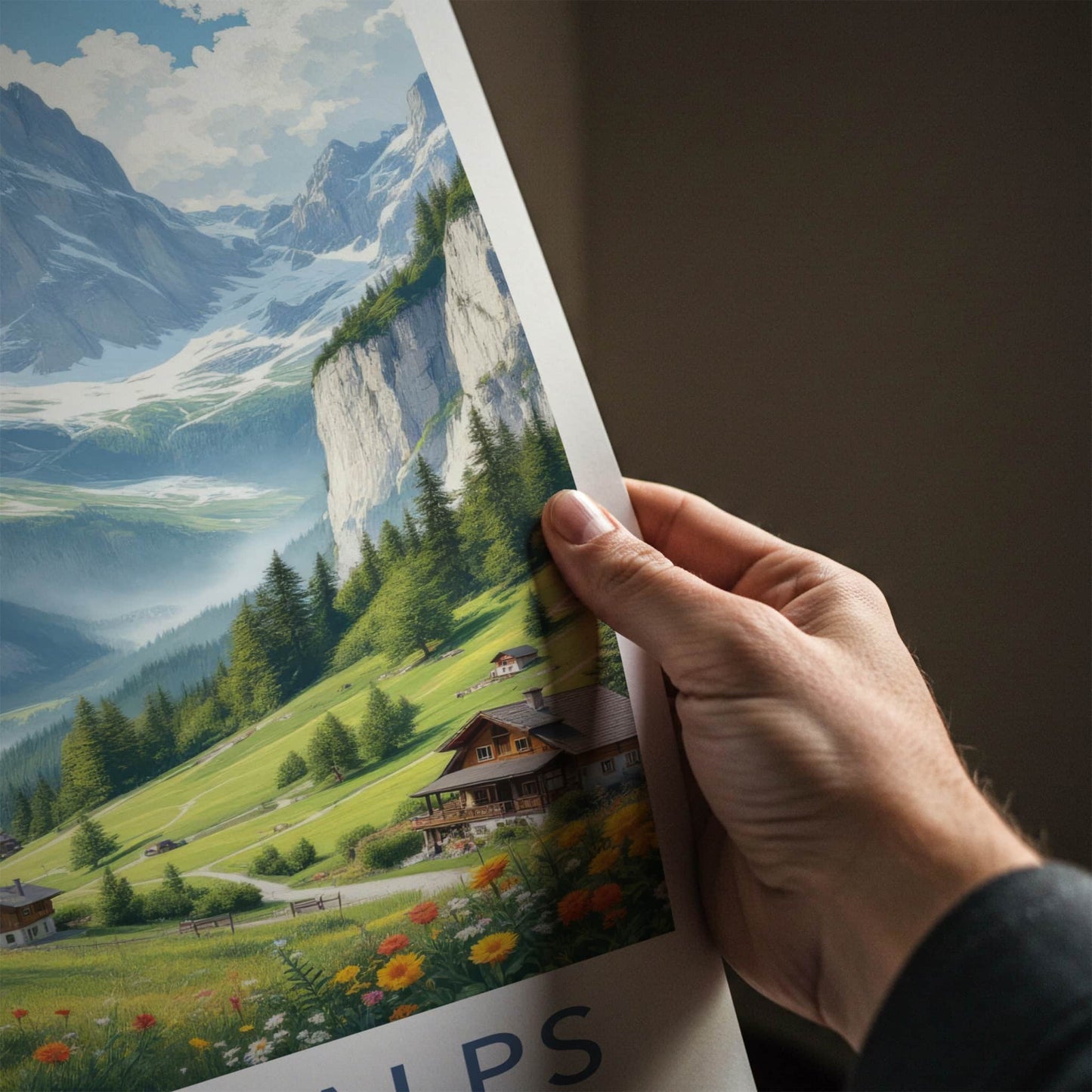 Bernese Alps Poster - Switzerland Travel Art - Majestic Alpine Waterfall Home Decor
