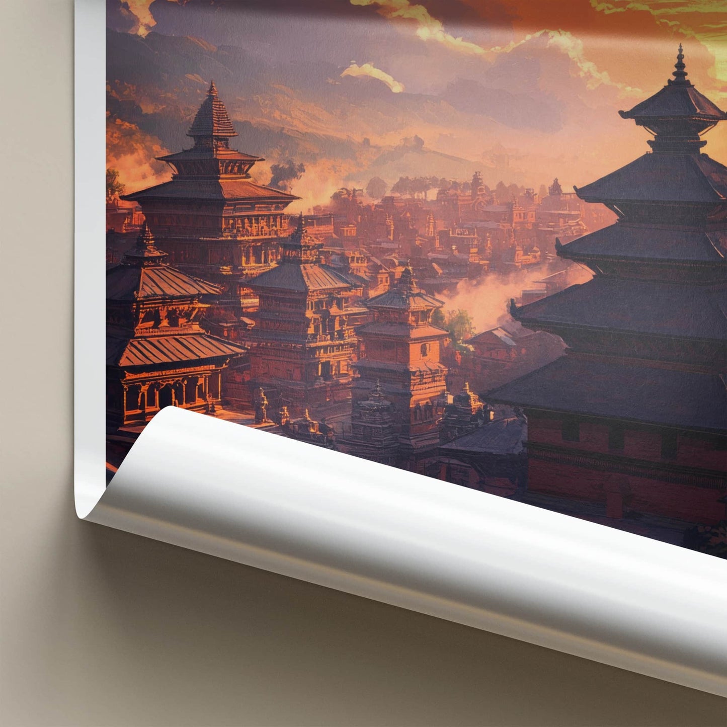 Bhaktapur Poster - Nepal Travel Art - Ancient Temple Sunset Wall Decor